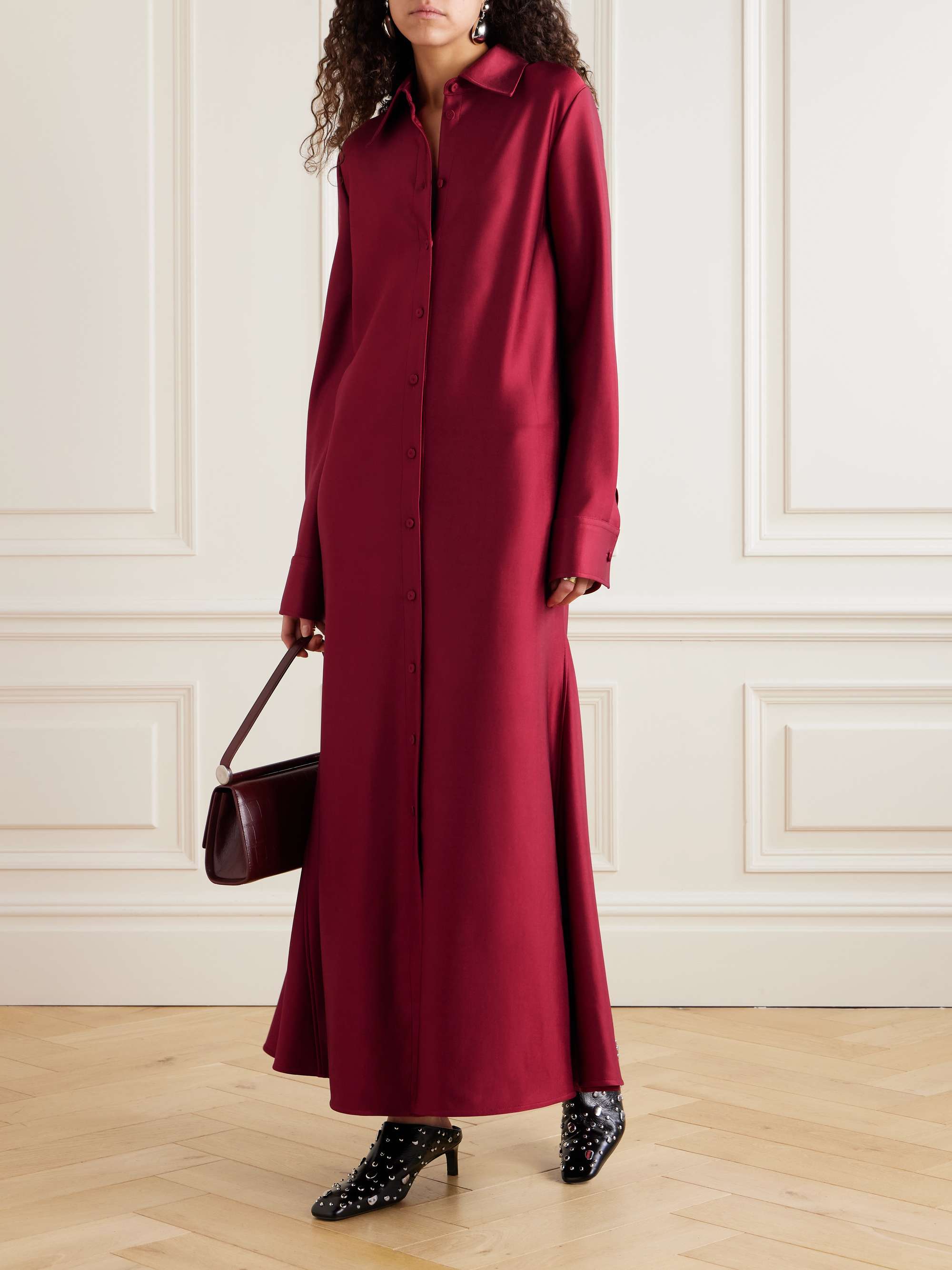 Satin maxi shirt dress view
