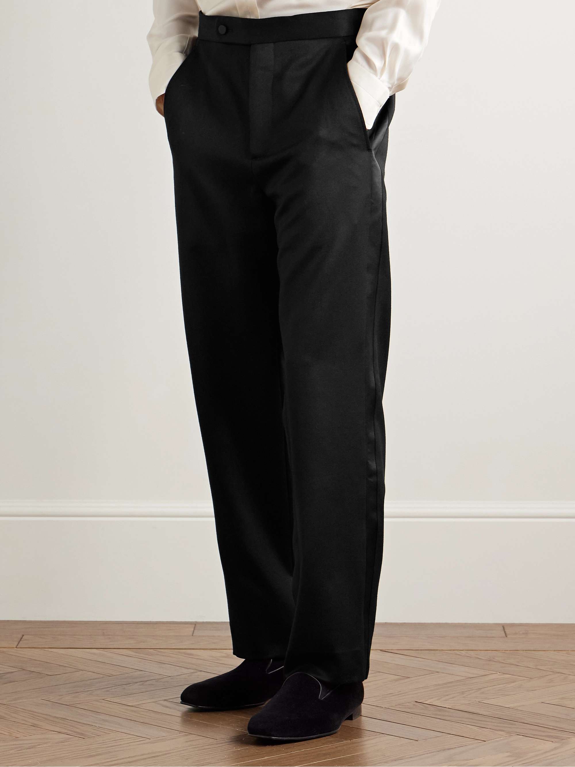 Straight-Leg Satin-Trimmed Wool Barathea Tuxedo Trousers view