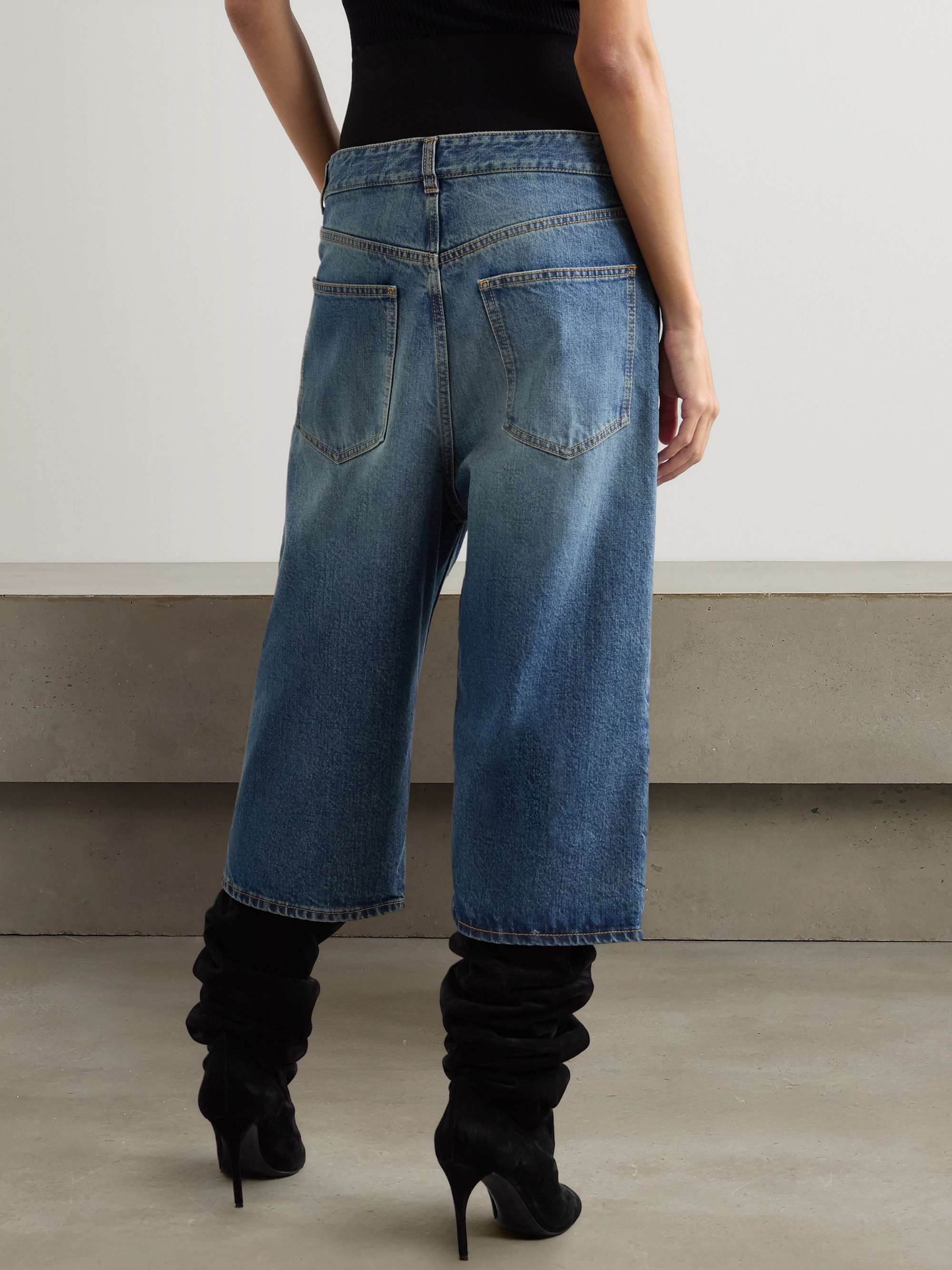 Jersey-trimmed denim shorts view