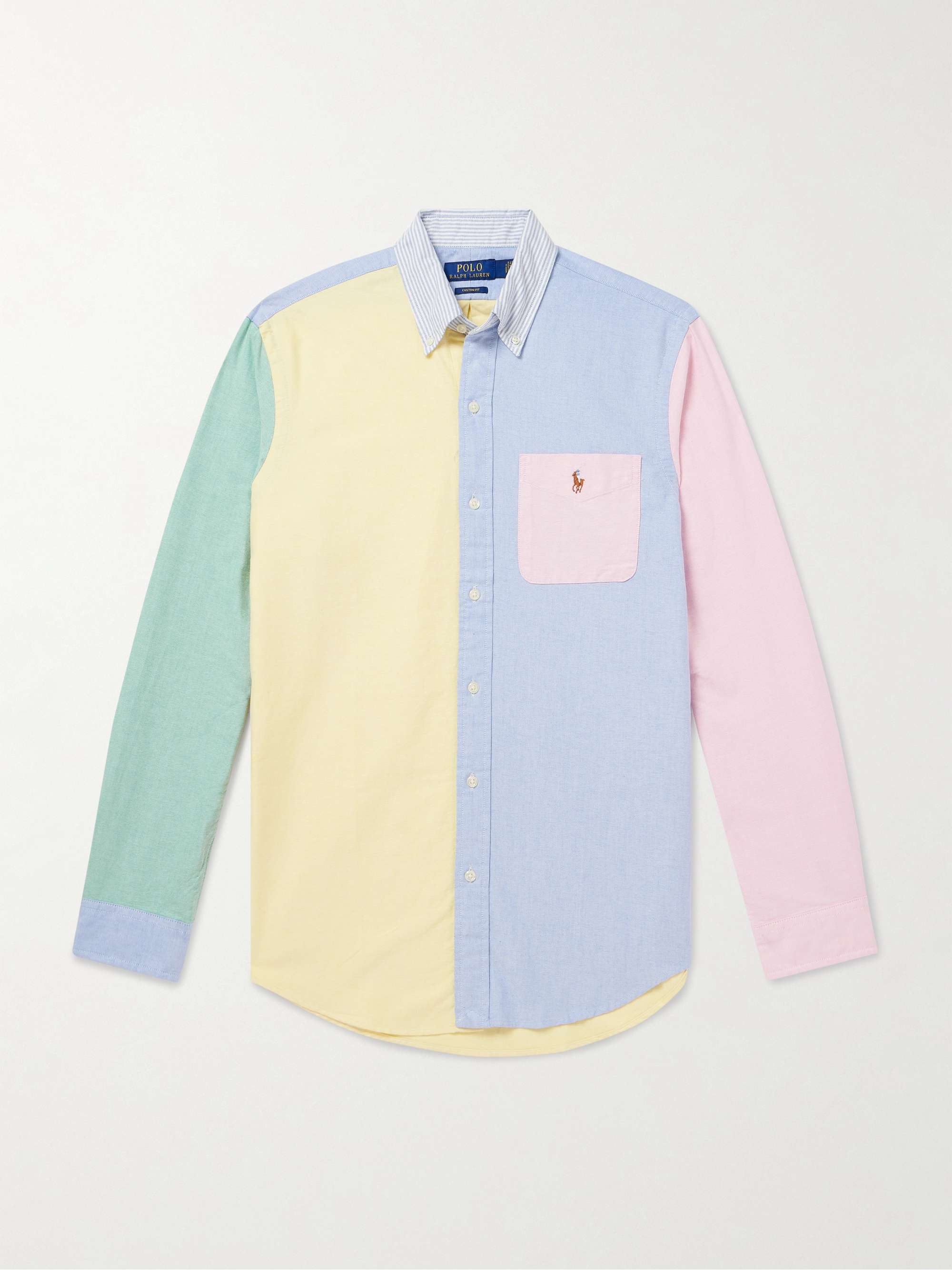 Button-Down Logo-Embroidered Patchwork Cotton Oxford Shirt hero visual