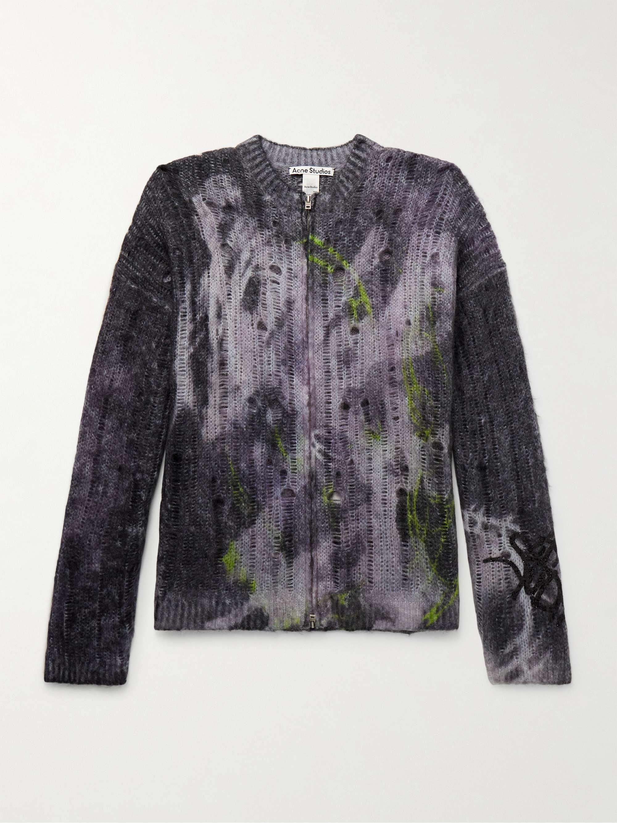 Glittered Distressed Open-Knit Zip-Up Cardigan hero visual
