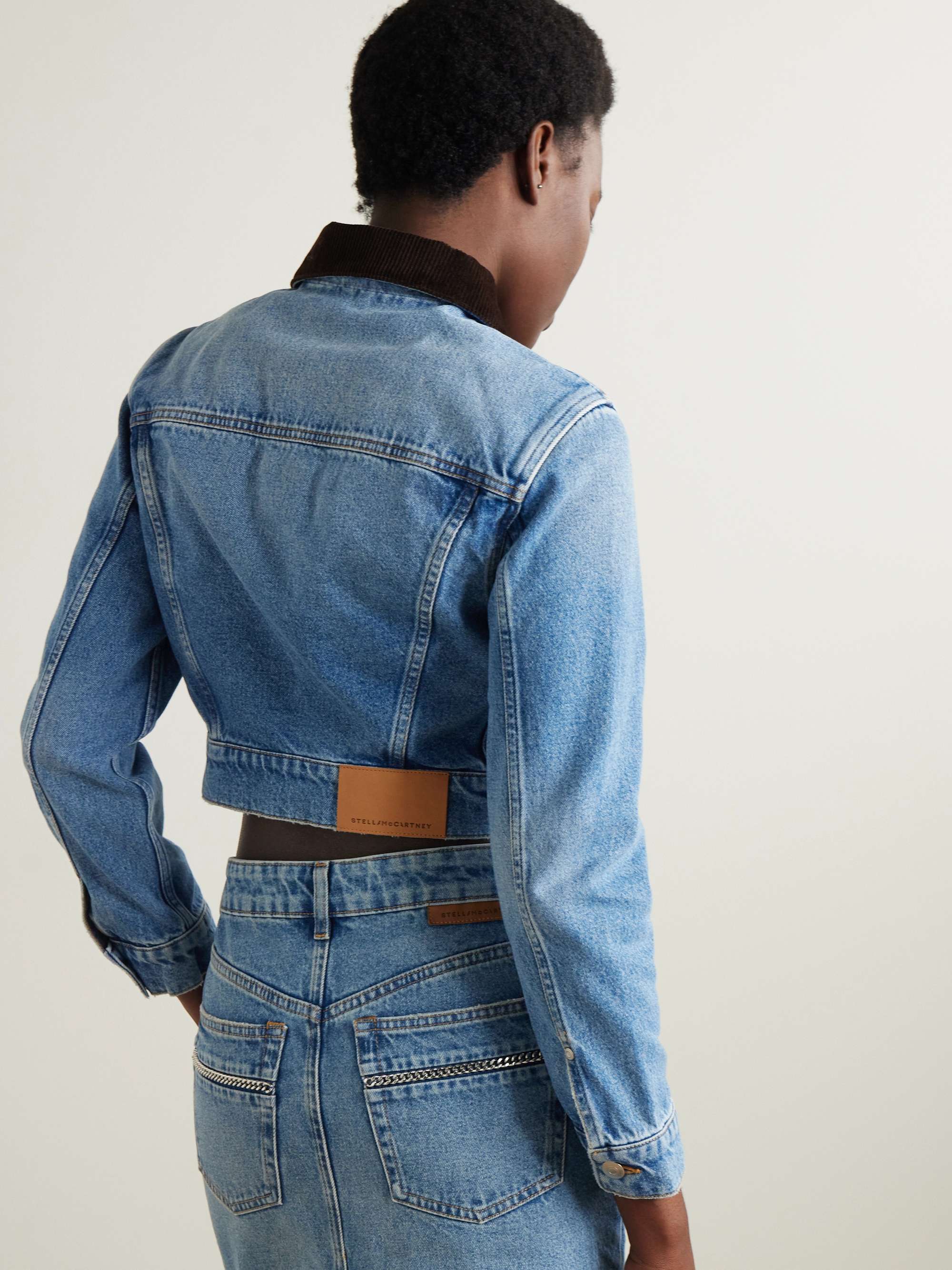 Cropped cotton-corduroy trimmed organic denim jacket view