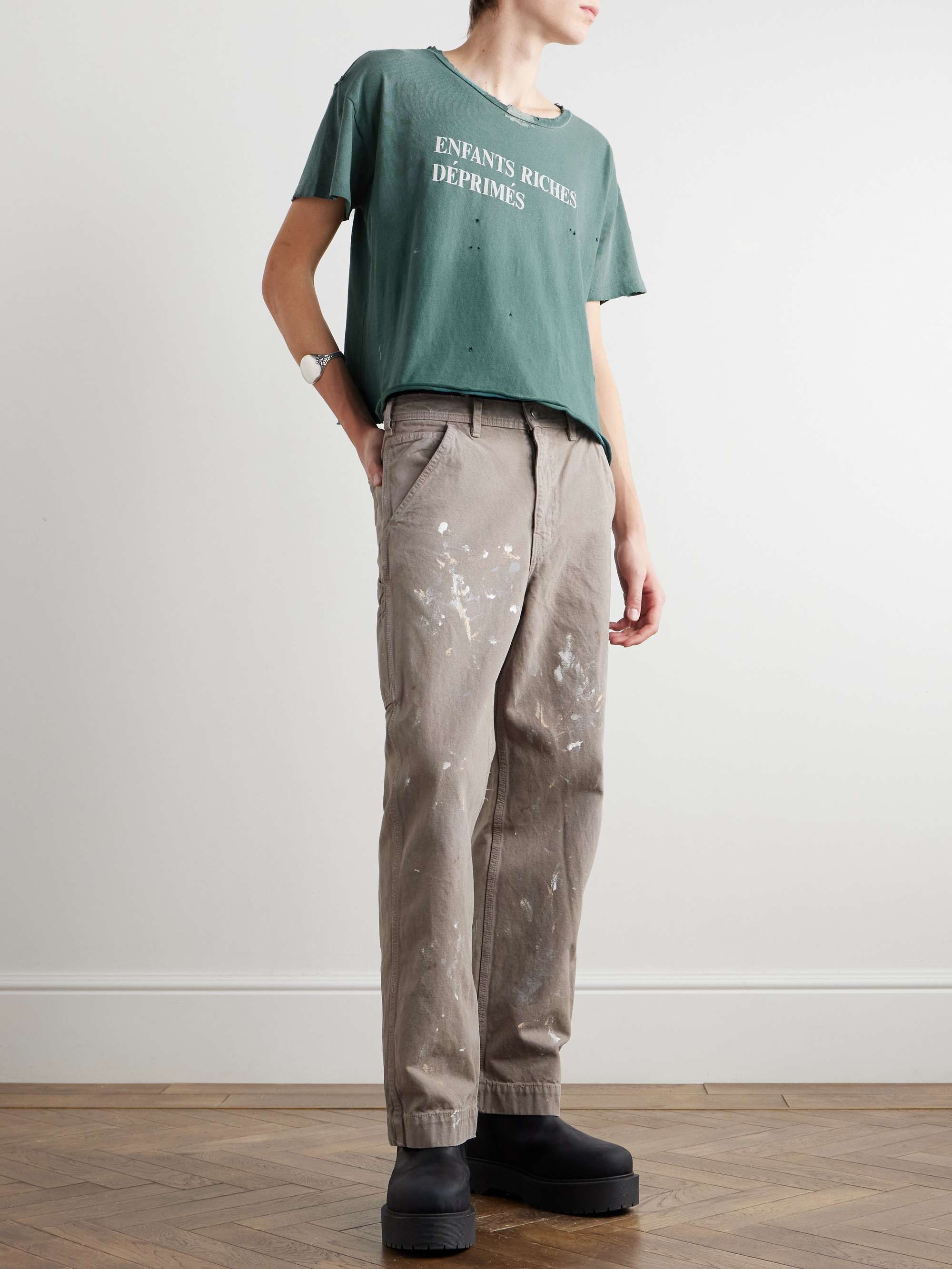 Distressed Logo-Print Cotton-Jersey T-Shirt view