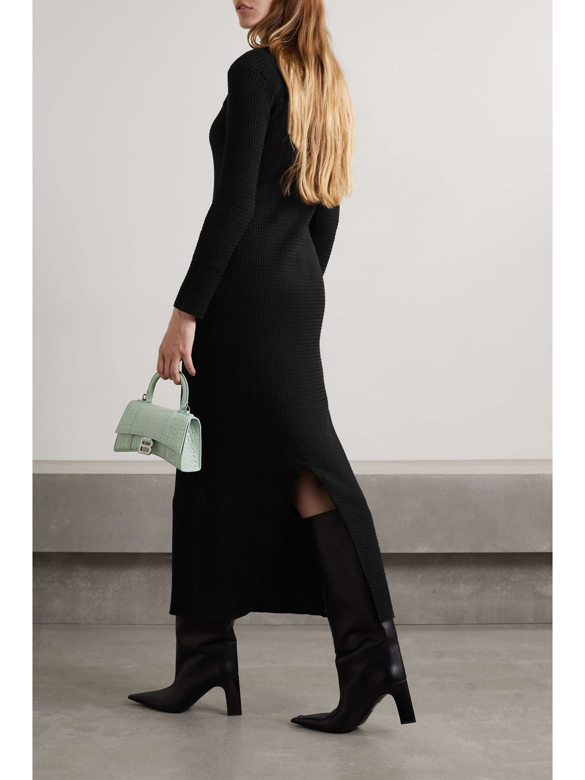 Cable-knit wool-blend turtleneck maxi dress view