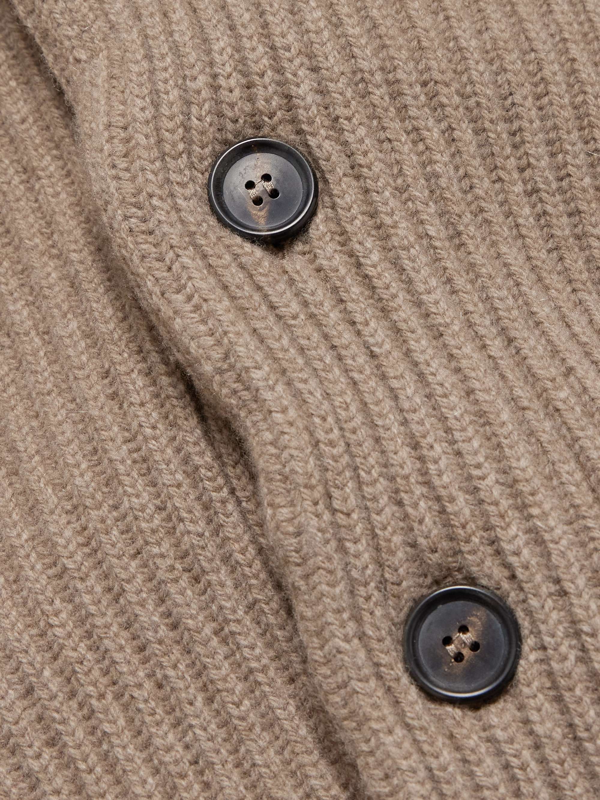 Shawl-Collar Ribbed Wool and Cashmere-Blend Cardigan view