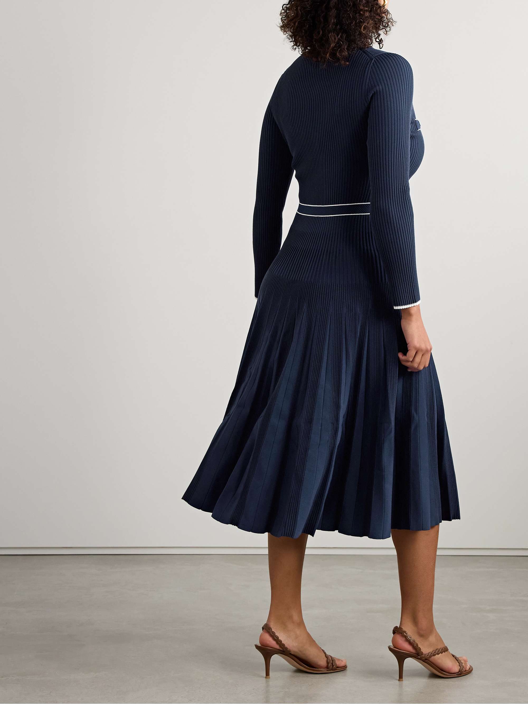 Heloisa pleated striped ribbed-knit midi dress view