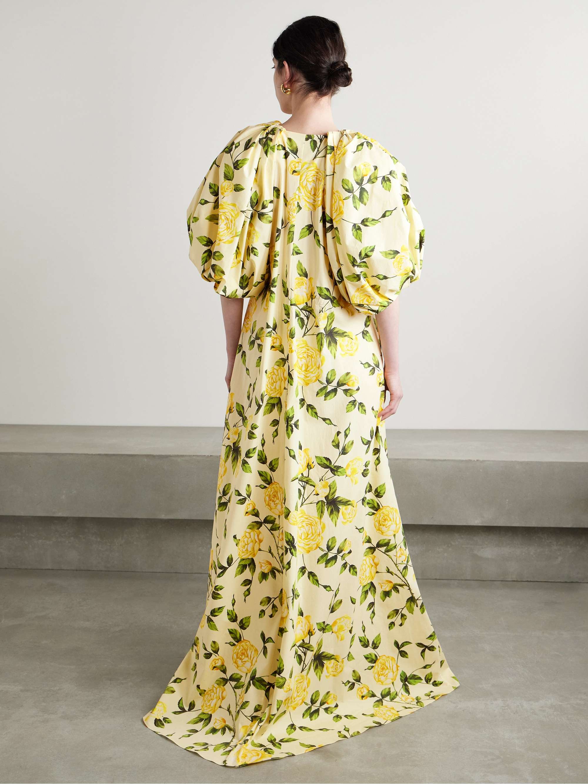 Embellished gathered floral-print cotton-blend poplin gown view