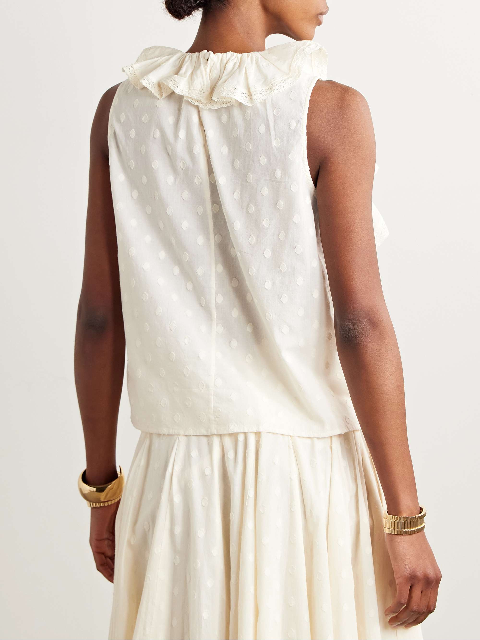 Thalia lace-trimmed ruffled fil coupé cotton-voile tank view