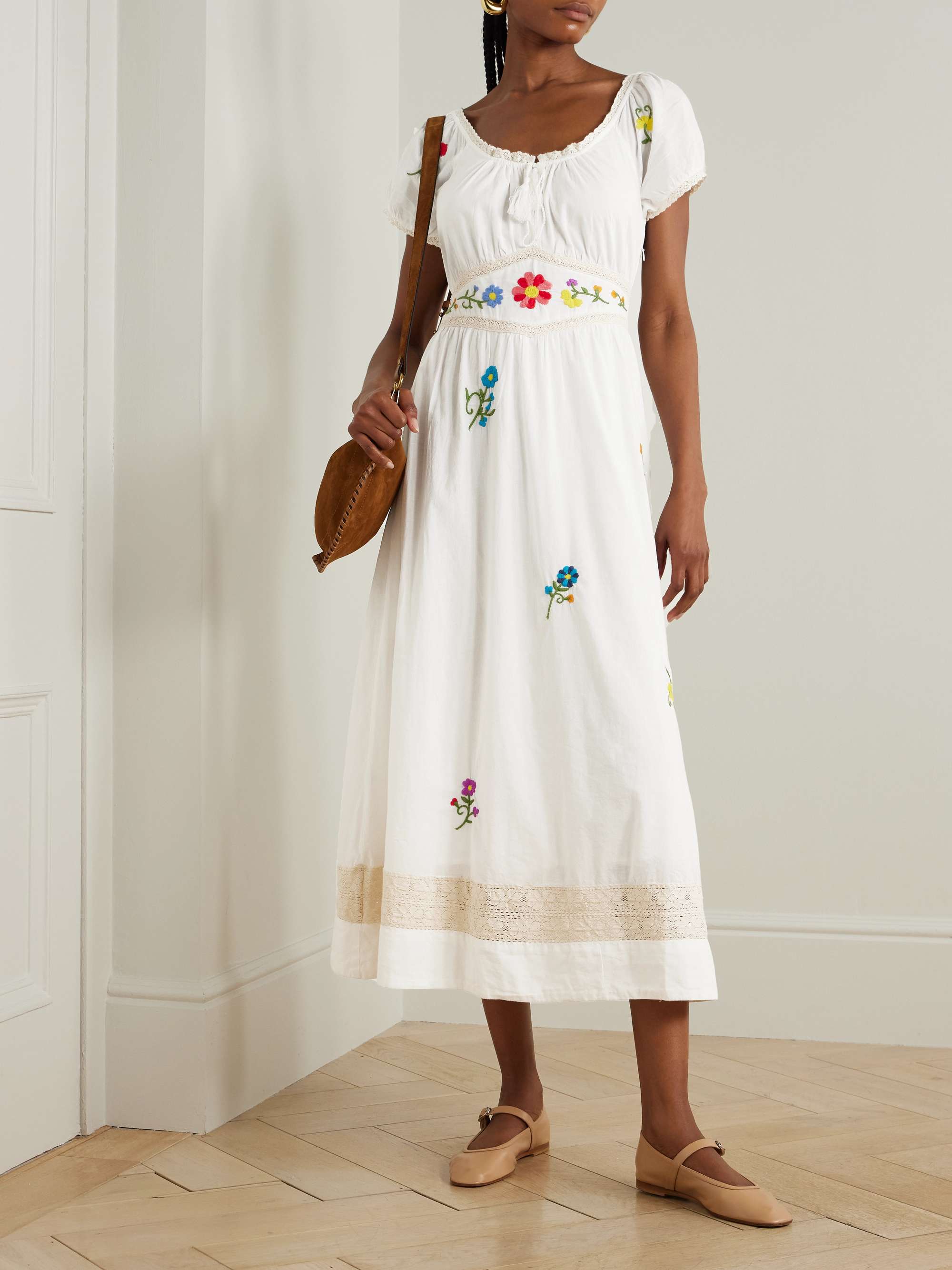 Alani lace-trimmed embroidered cotton midi dress view