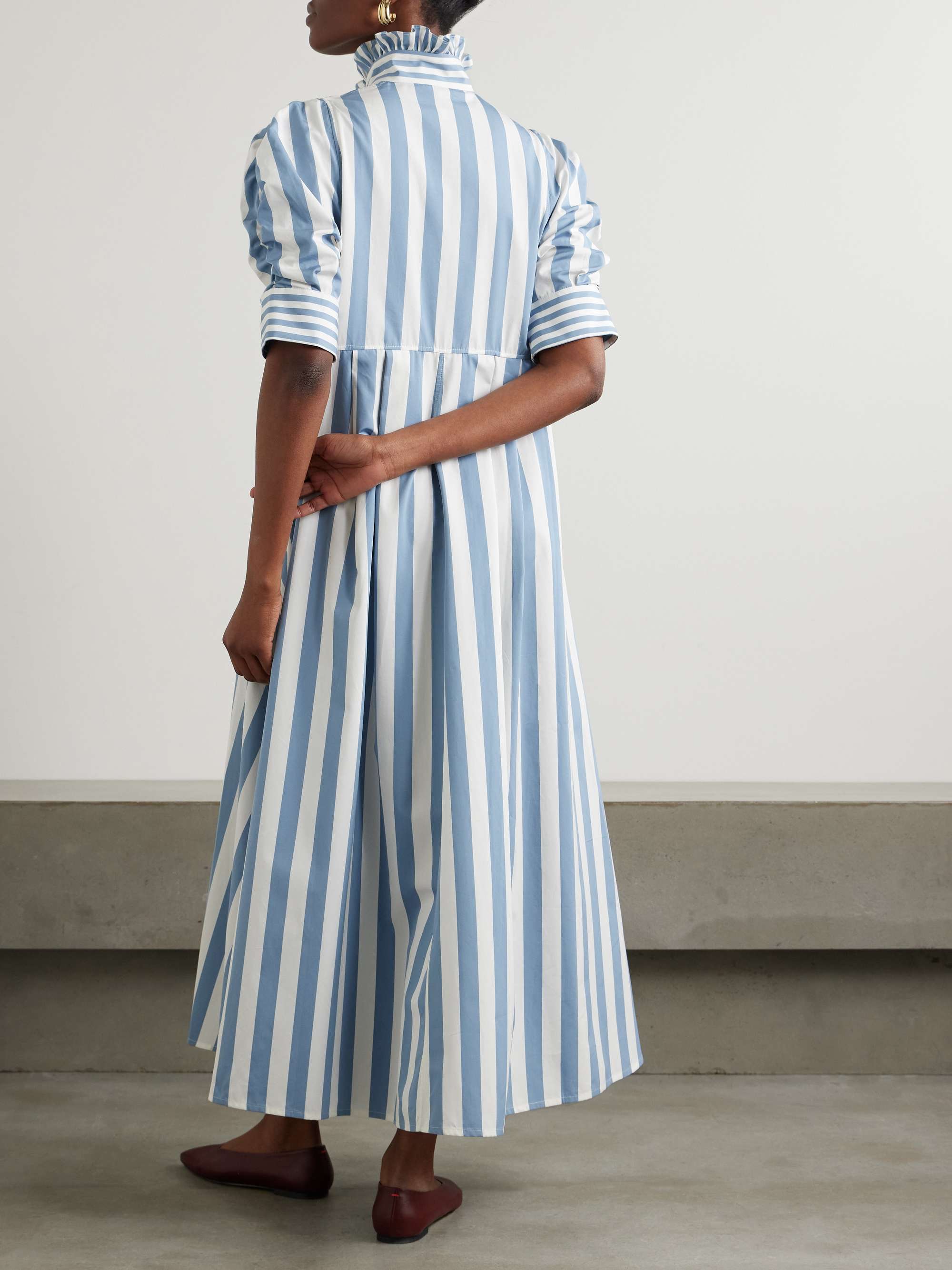Venetia pleated striped cotton-poplin midi dress view