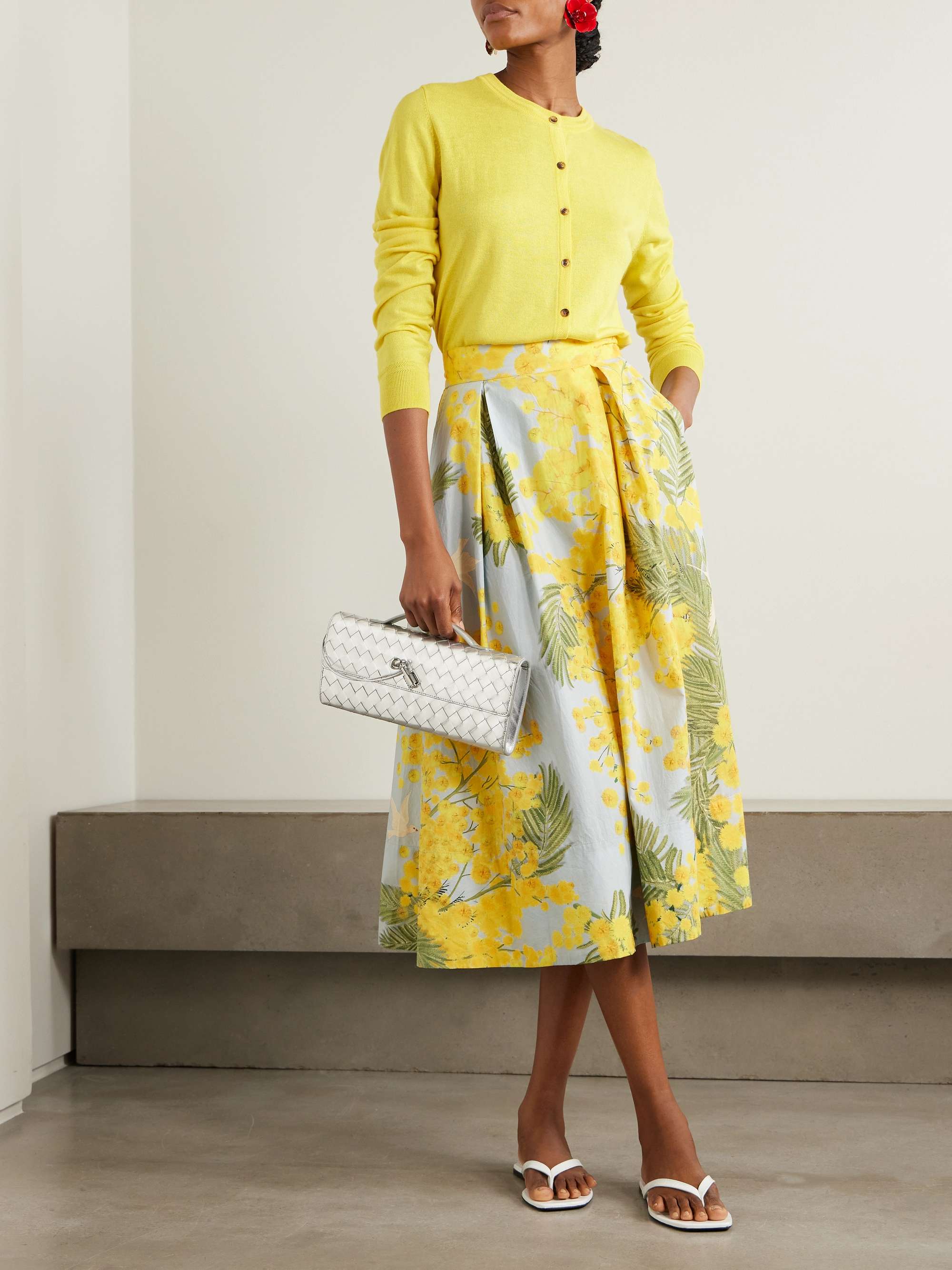 Wynona floral-print cotton-poplin midi skirt view
