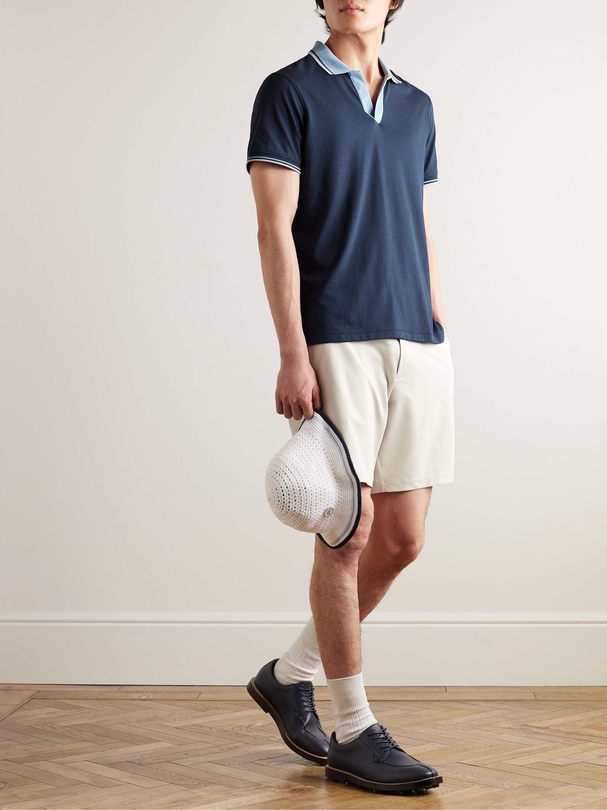 + GFORE Golf Striped Logo-Appliquéd Piqué Polo Shirt view