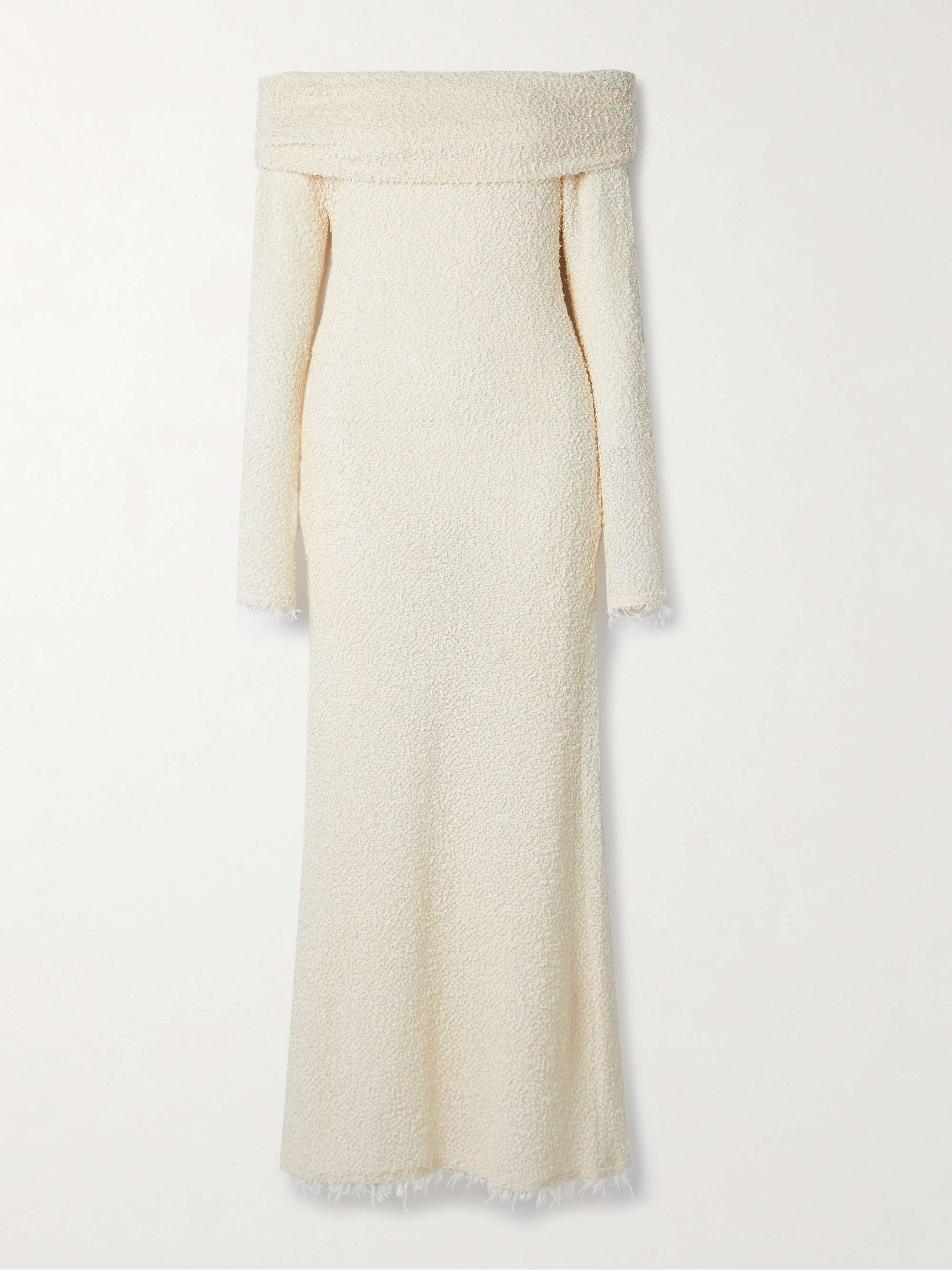 Ormany frayed off-the-shoulder bouclé maxi dress hero visual