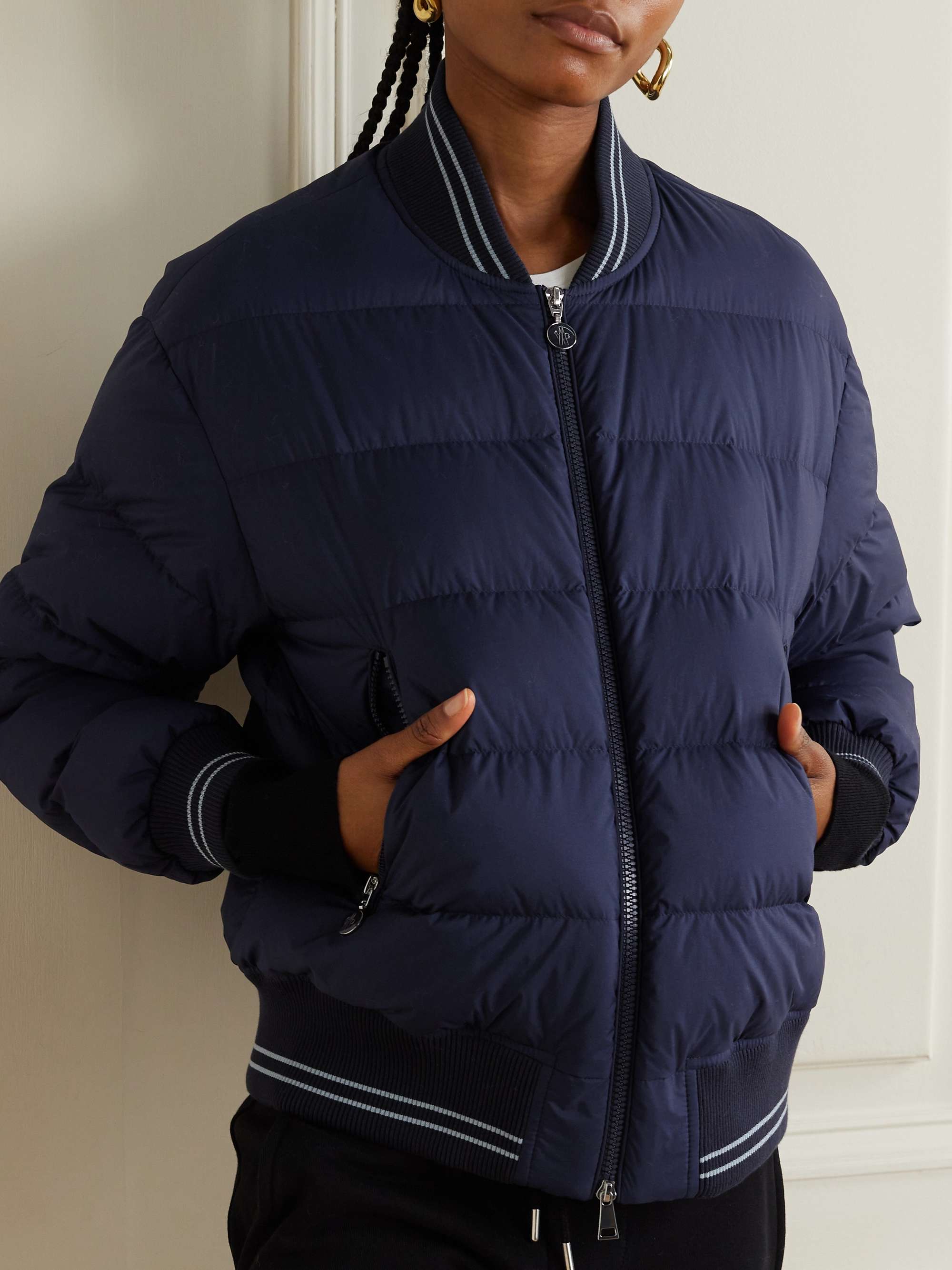 Argo ribbed knit-trimmed quilted shell down bomber jacket view