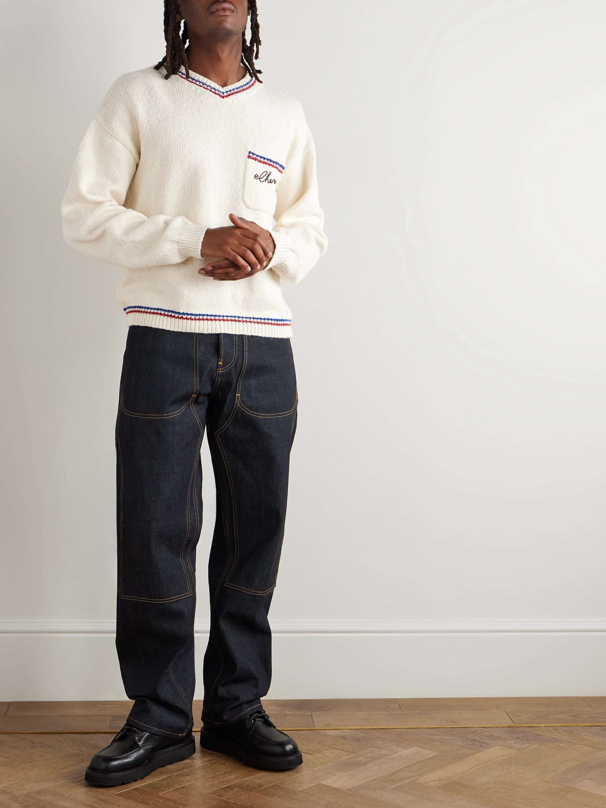 Striped Embroidered Cotton-Jersey Sweater view