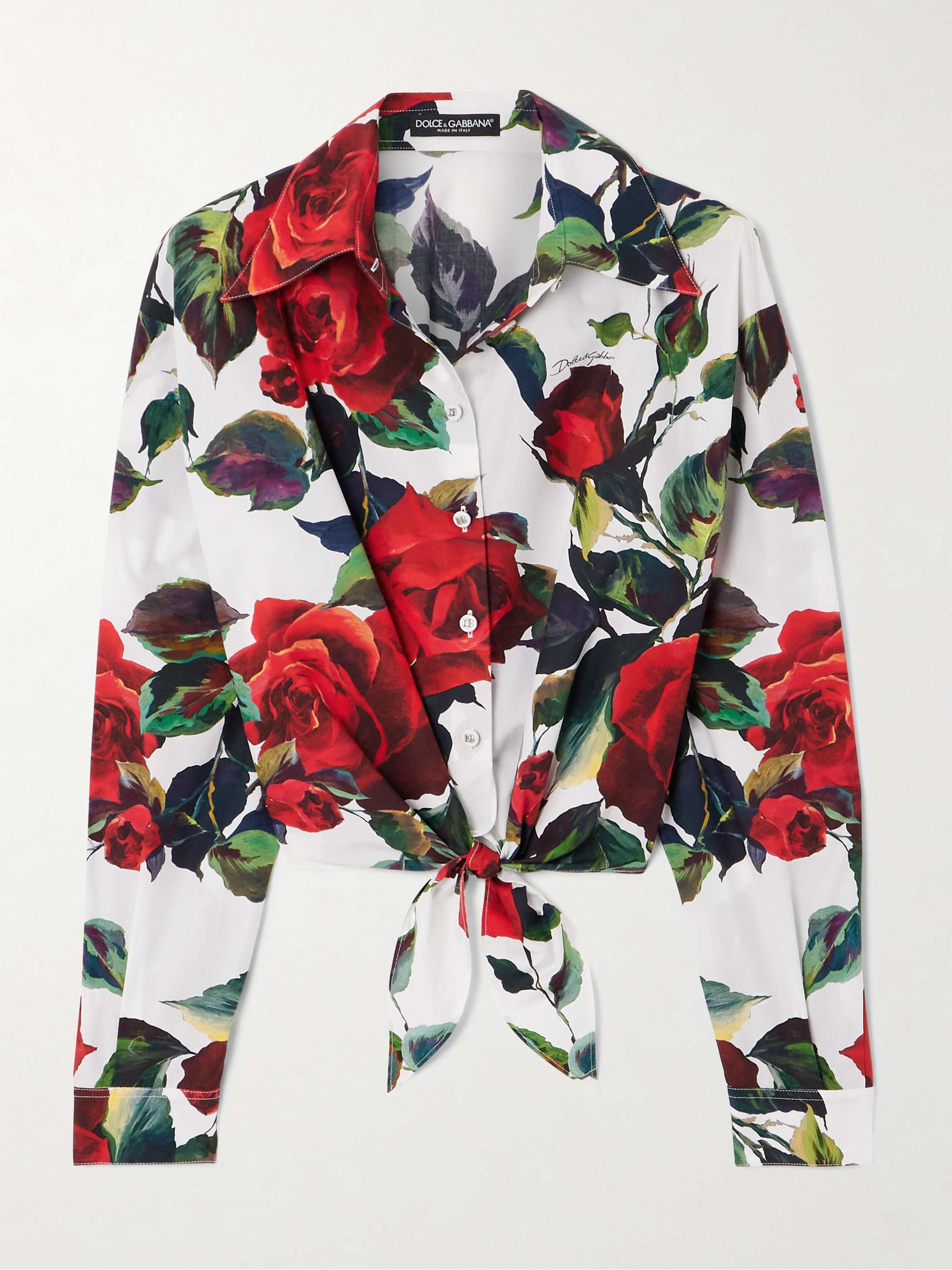 Cropped tie-detailed floral-print cotton-poplin shirt hero visual
