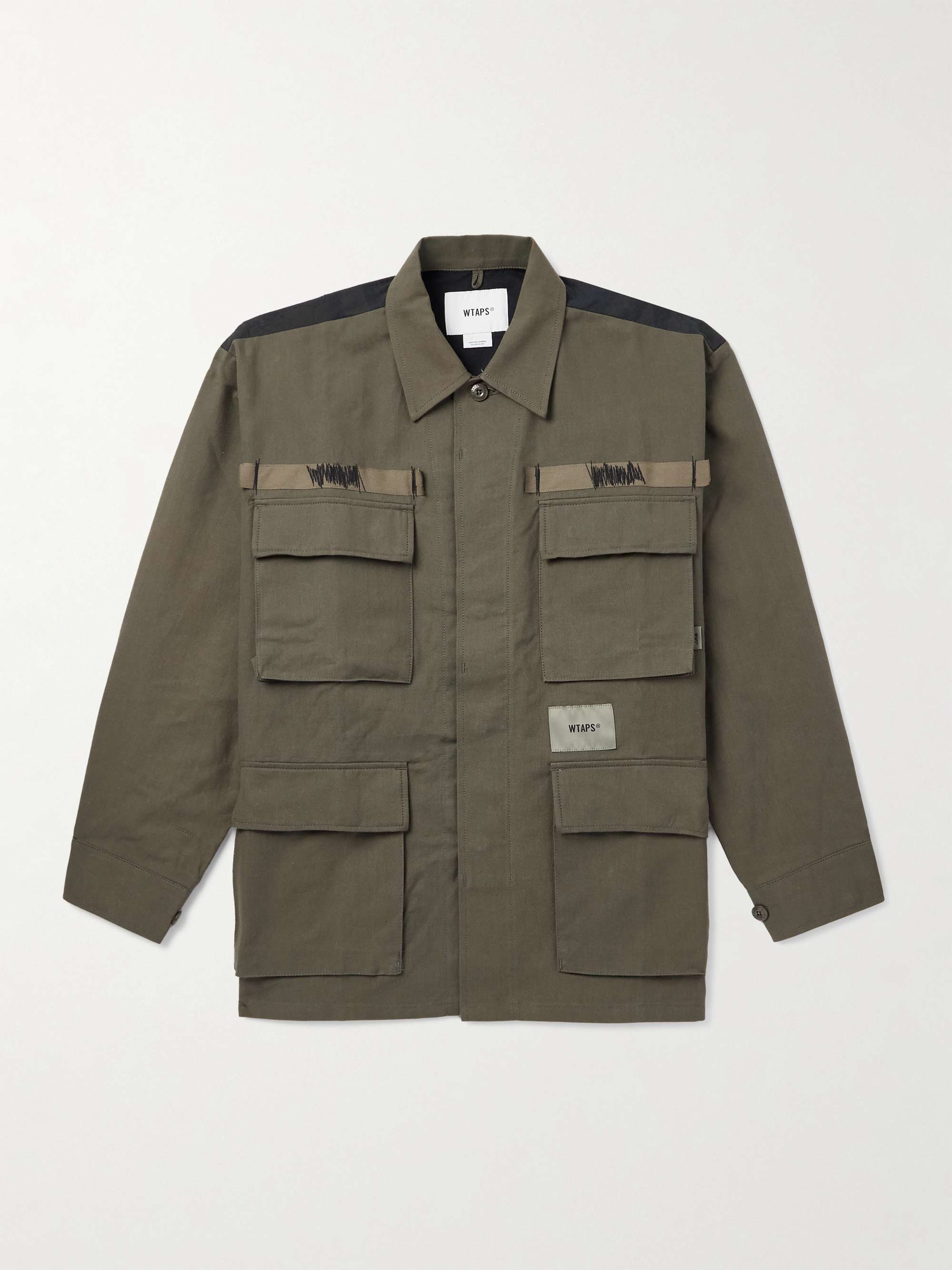 Veiny Appliquéd Embroidered Cotton-Twill and Printed Ripstop Overshirt hero visual