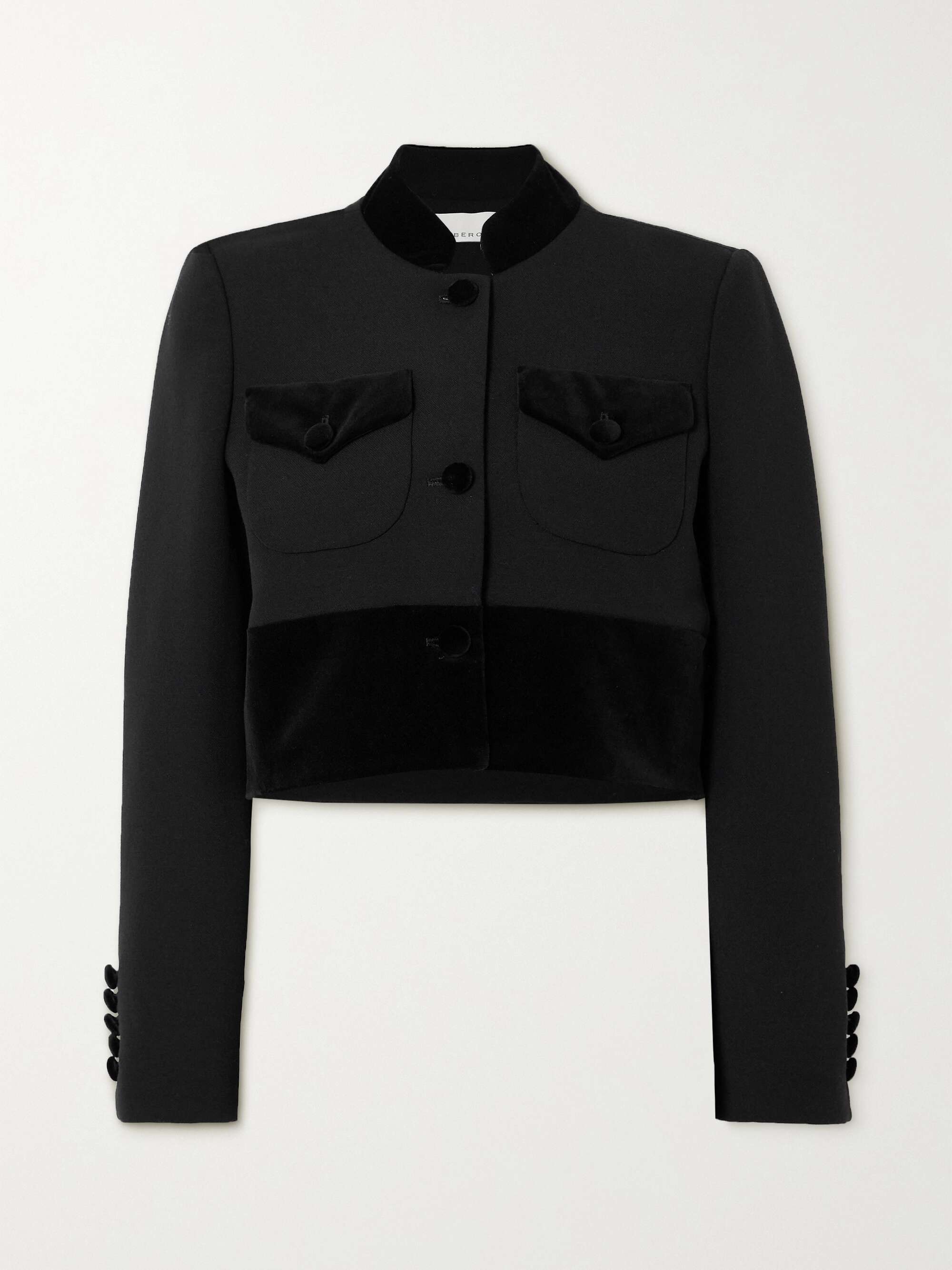 + NET SUSTAIN Raja cropped cotton velvet-trimmed wool jacket hero visual