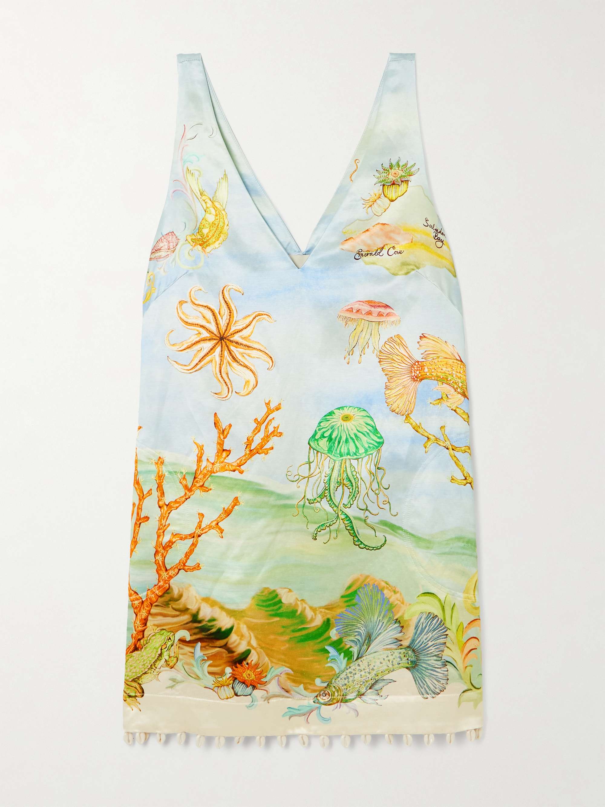 + Sam Pauletto Emerald Cove embellished printed hemp and silk-blend mini dress hero visual