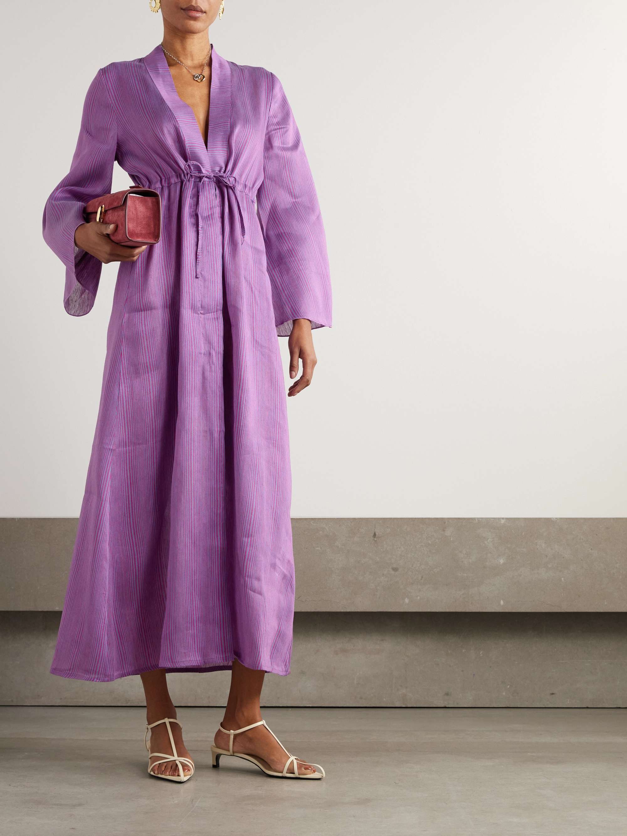 Otani Veil striped linen-blend coverup view