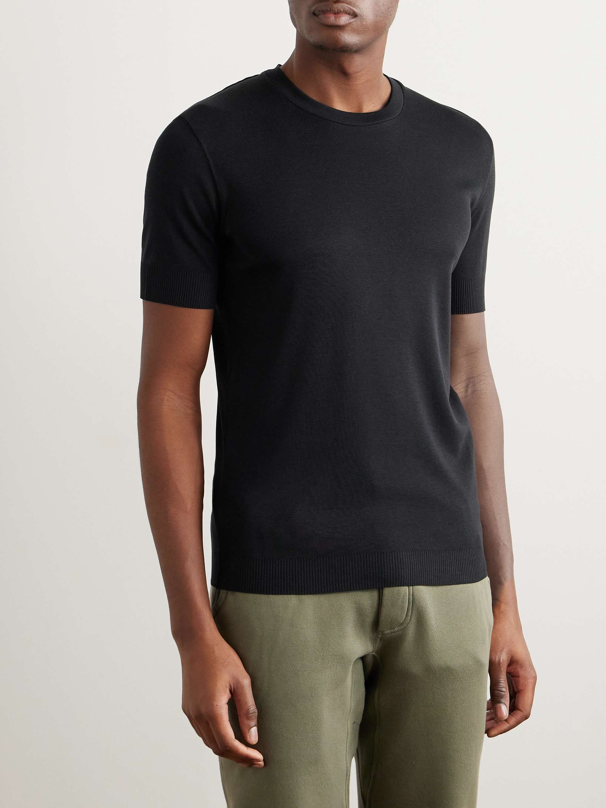 Placed Rib Slim-Fit Lyocell and Cotton-Blend Jersey T-Shirt view