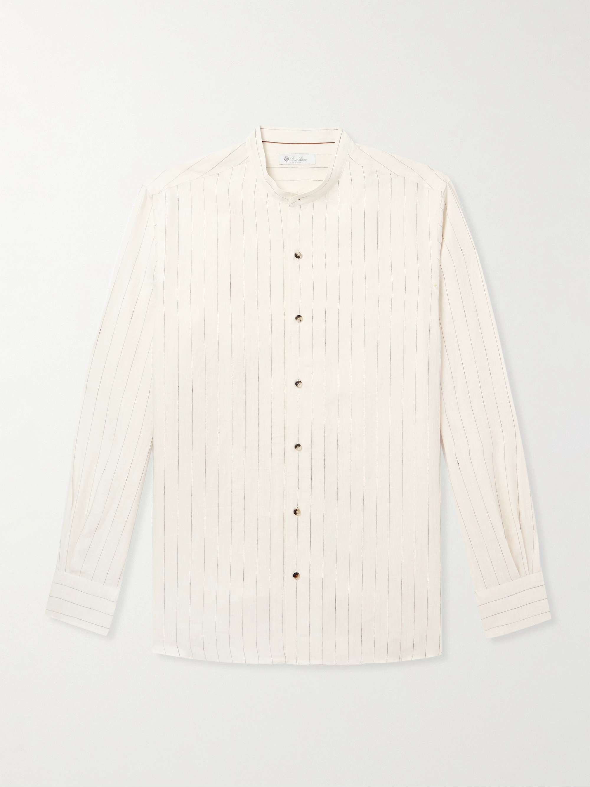Elia Grandad-Collar Pinstriped Linen Shirt hero visual