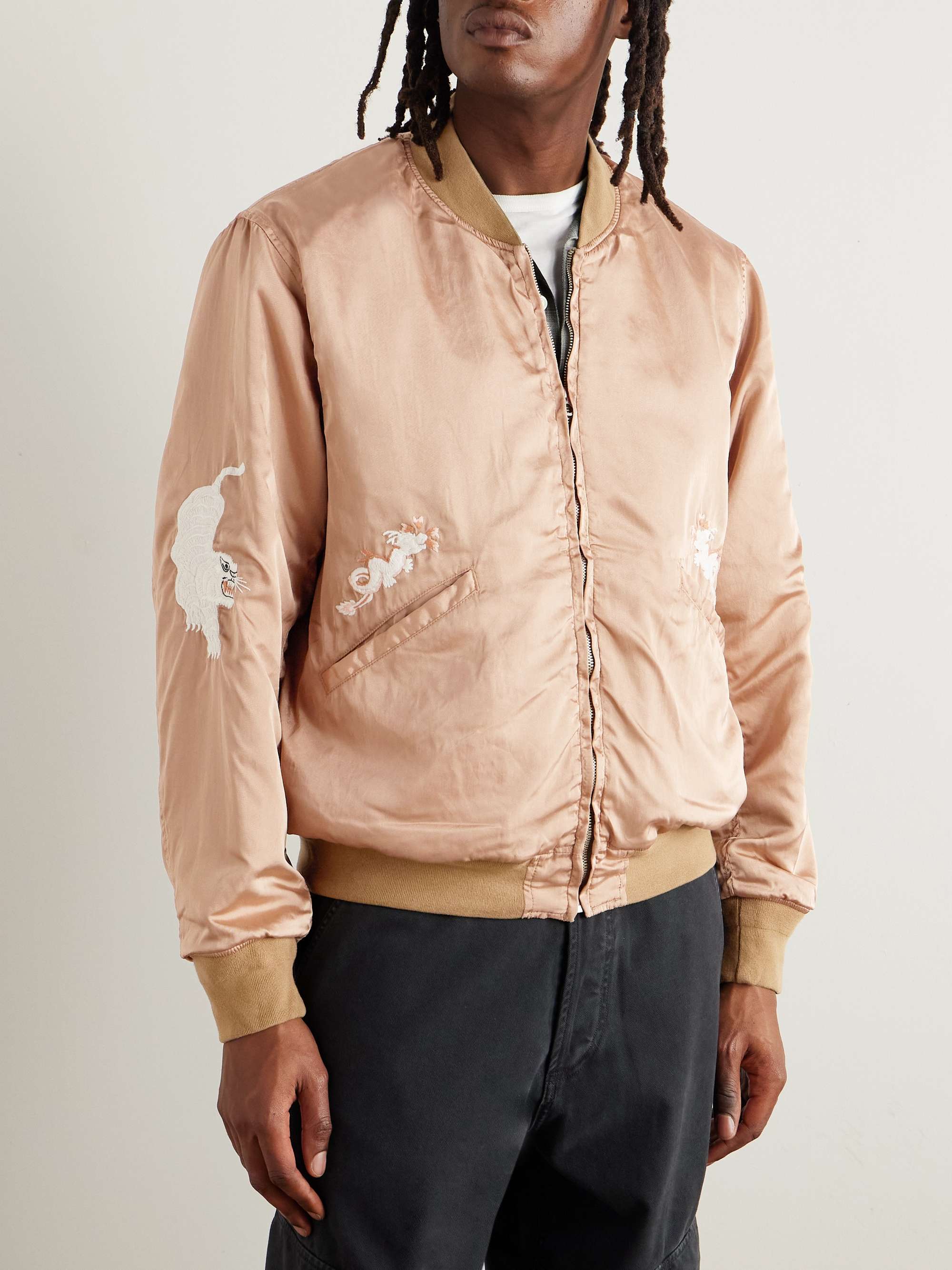 Reversible Embroidered Satin-Twill and Twill Bomber Jacket view