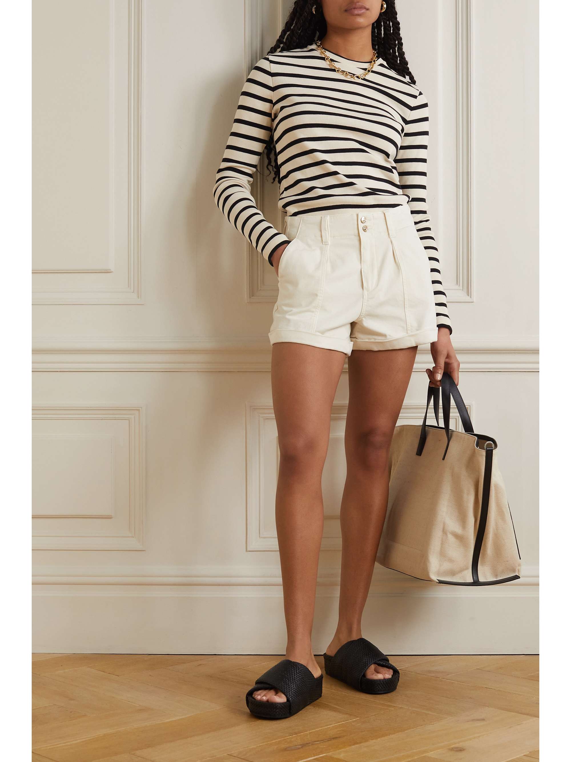 Brooklyn pleated stretch-denim shorts view