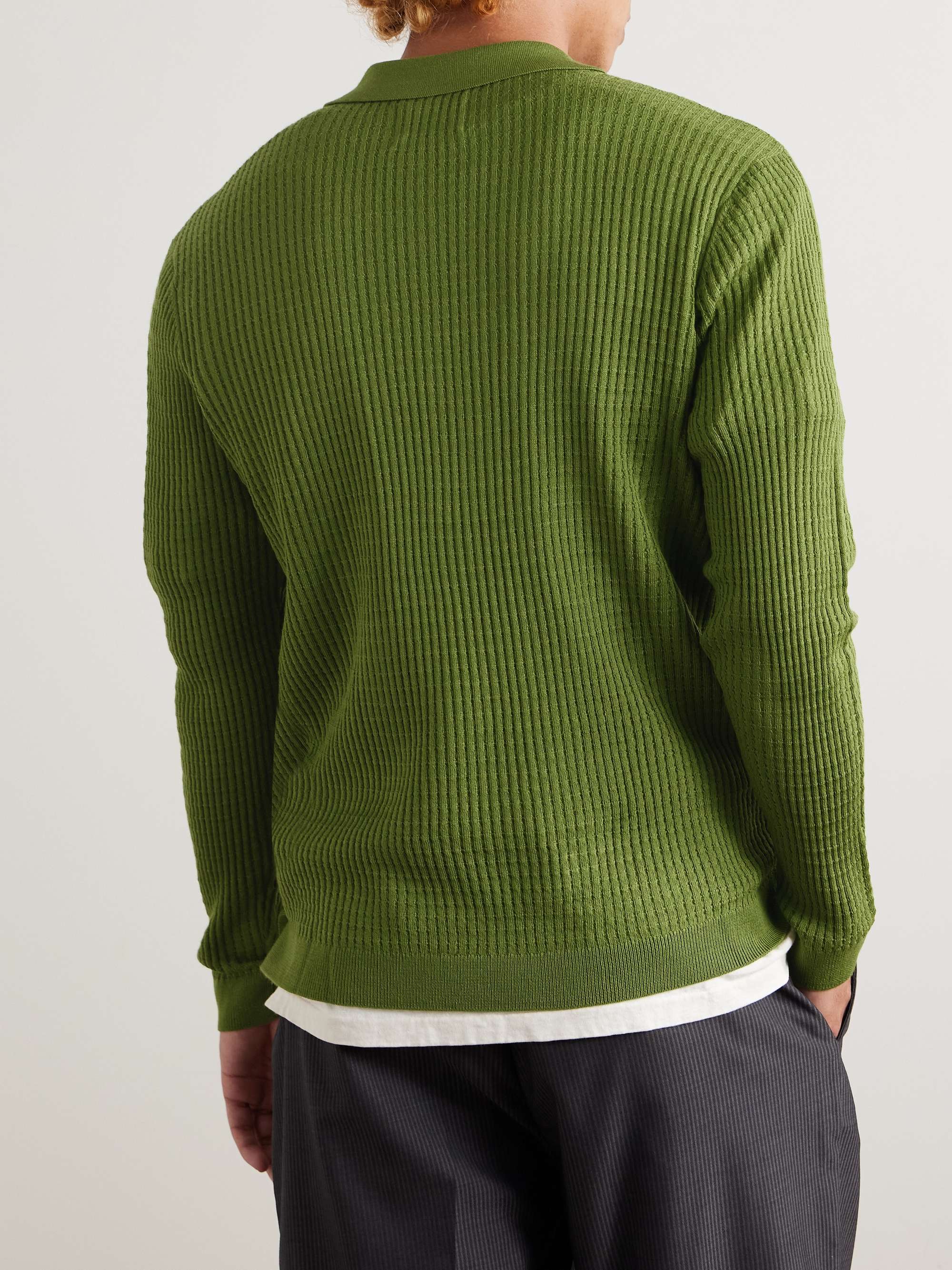 Huxley 6659 Slim-Fit Waffle-Knit Wool-Blend Polo Shirt view