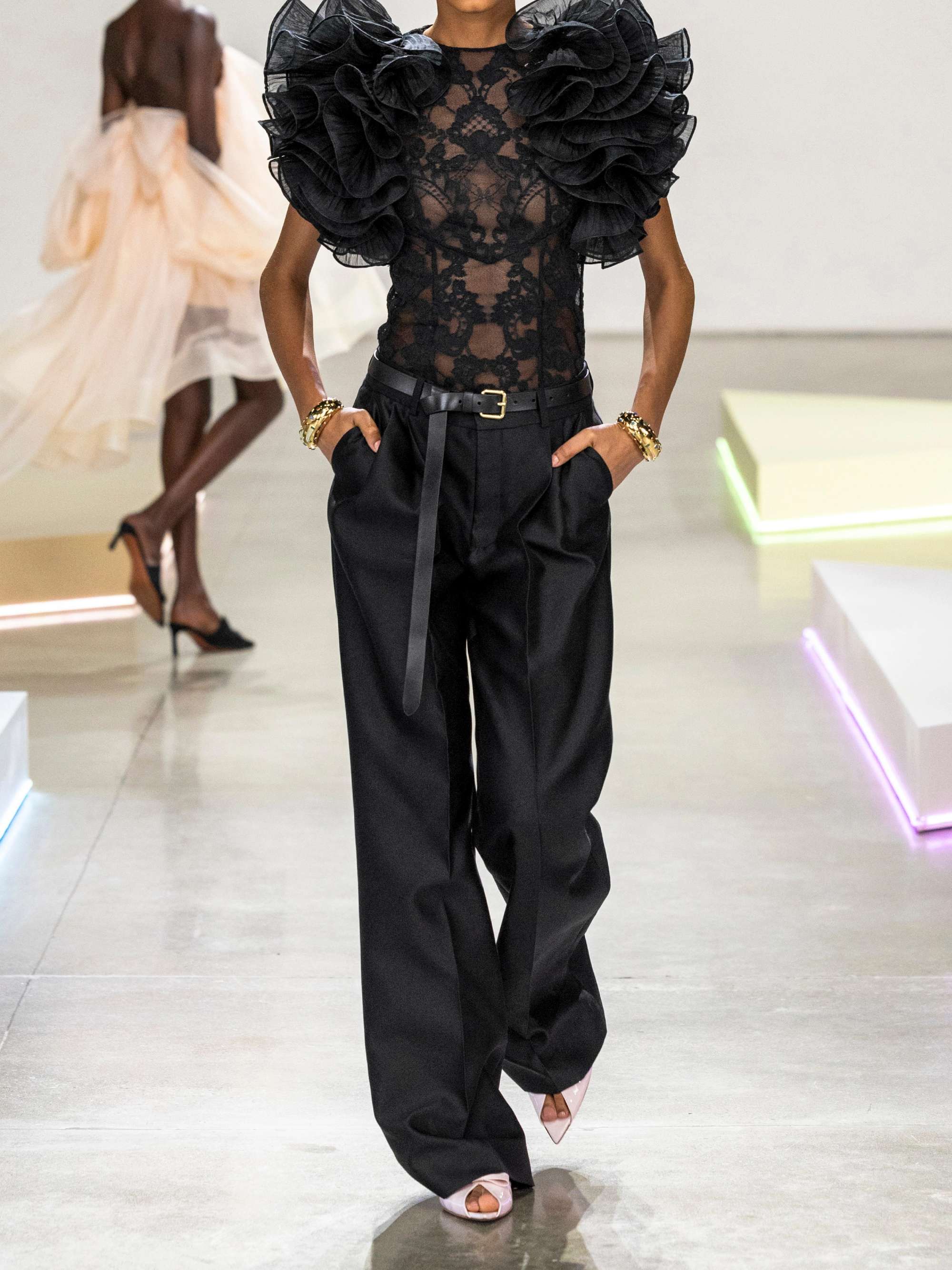 Pleated silk and wool-blend twill wide-leg pants view