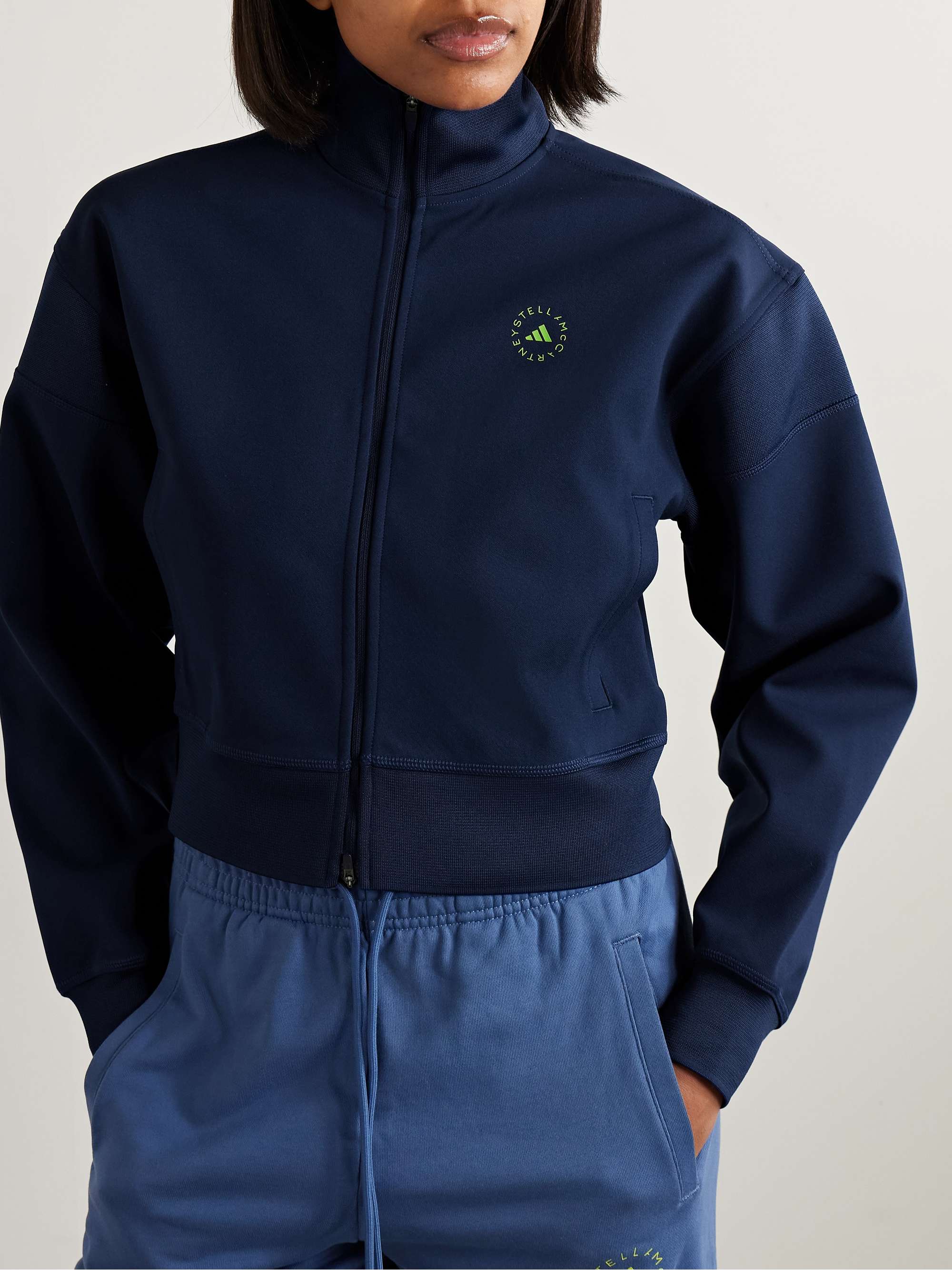 TrueCasuals cropped printed recycled tech-jersey track jacket view