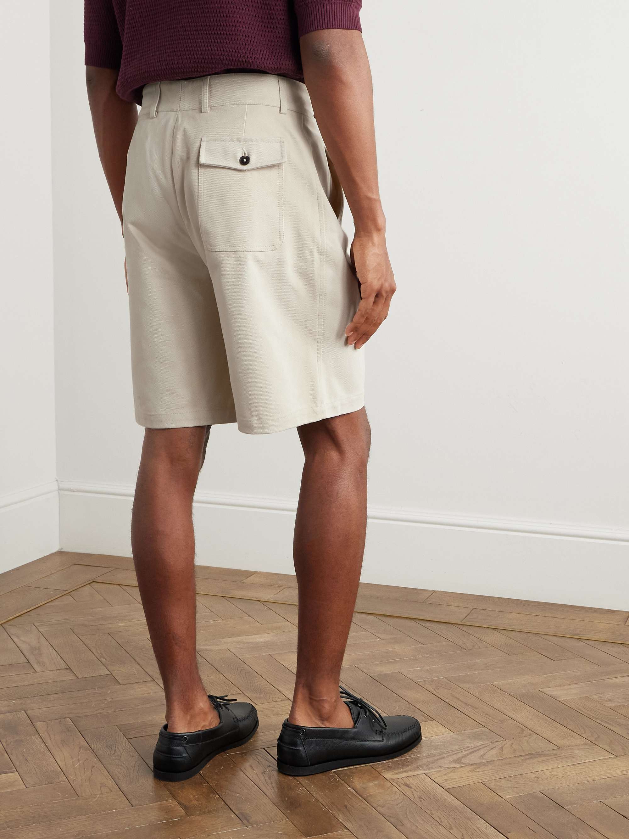 Straight-Leg Pleated Cotton-Drill Shorts view
