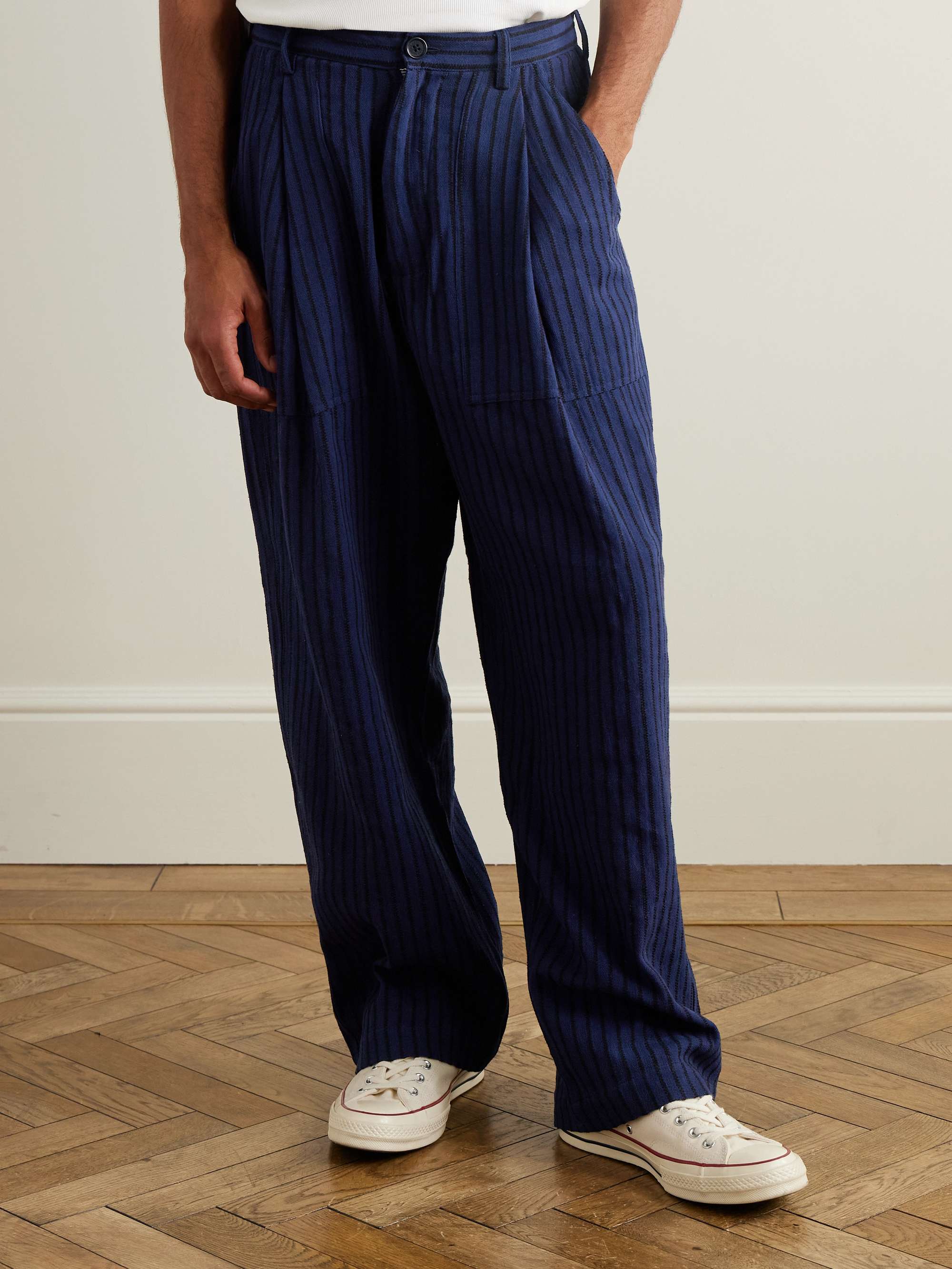 Yuki Wide-Leg Pleated Striped Cotton Suit Trousers view