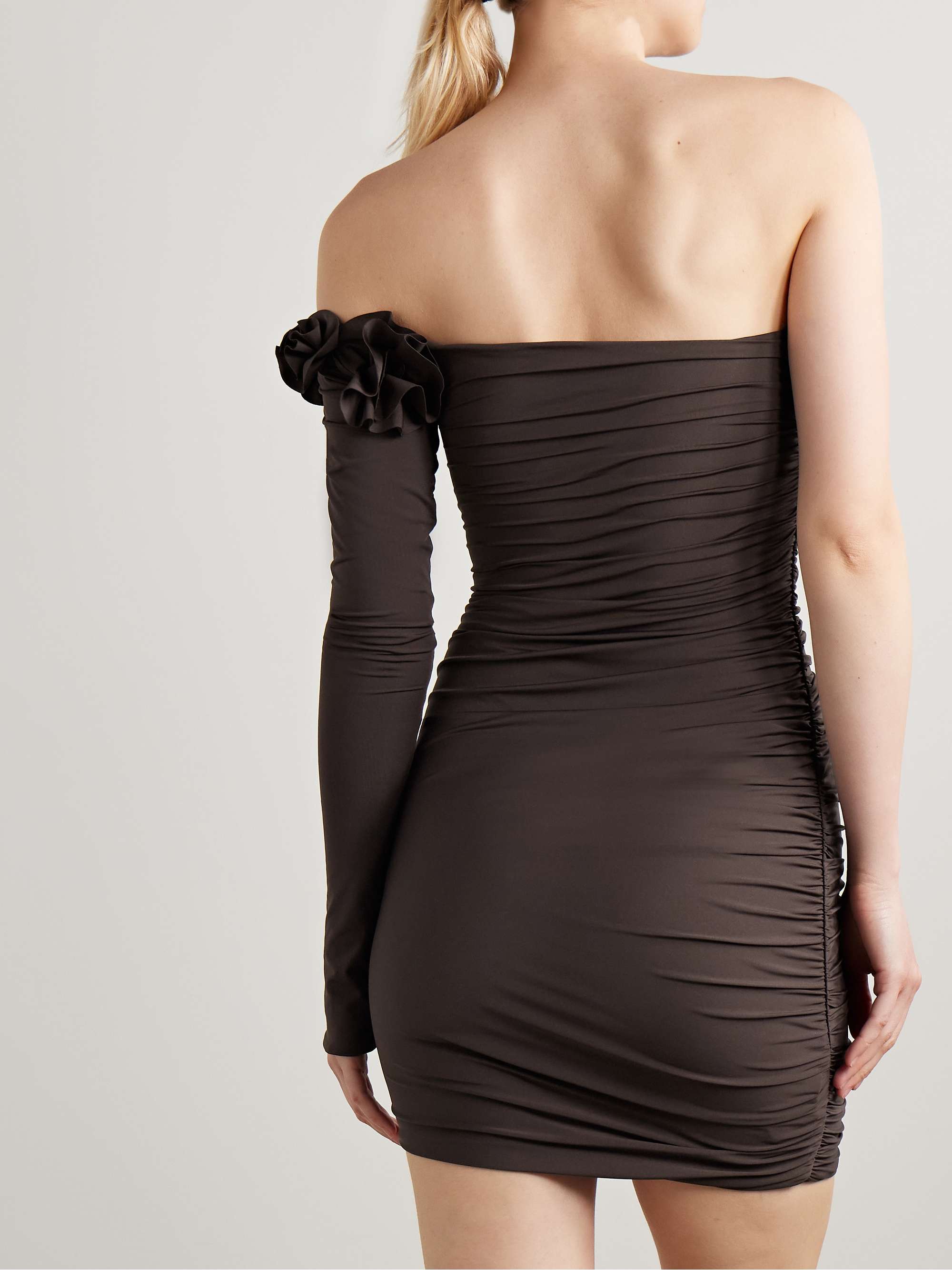 Selvaggio one-sleeve appliquéd ruched stretch-jersey mini dress view