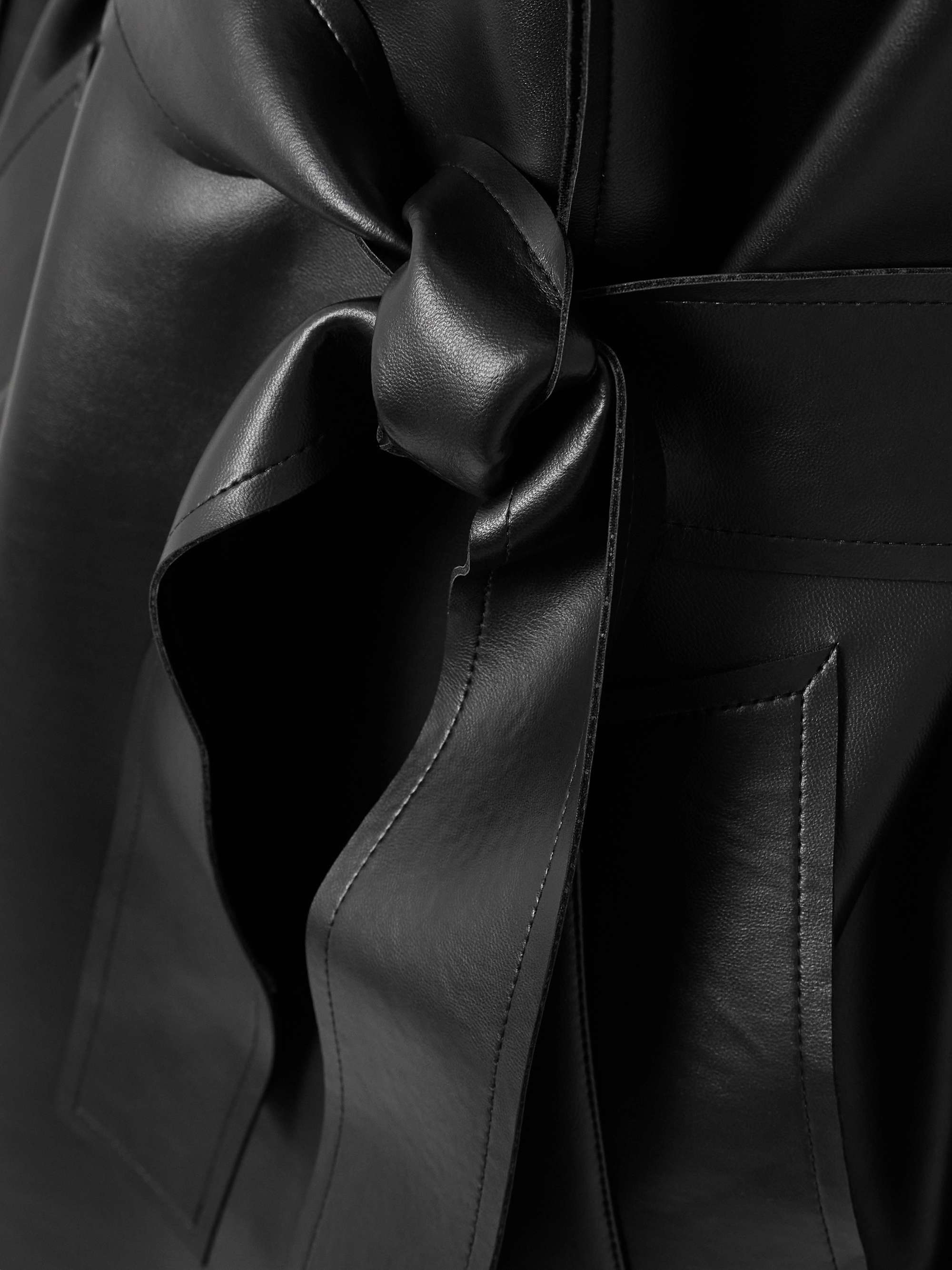 Belted vegan leather trench coat view