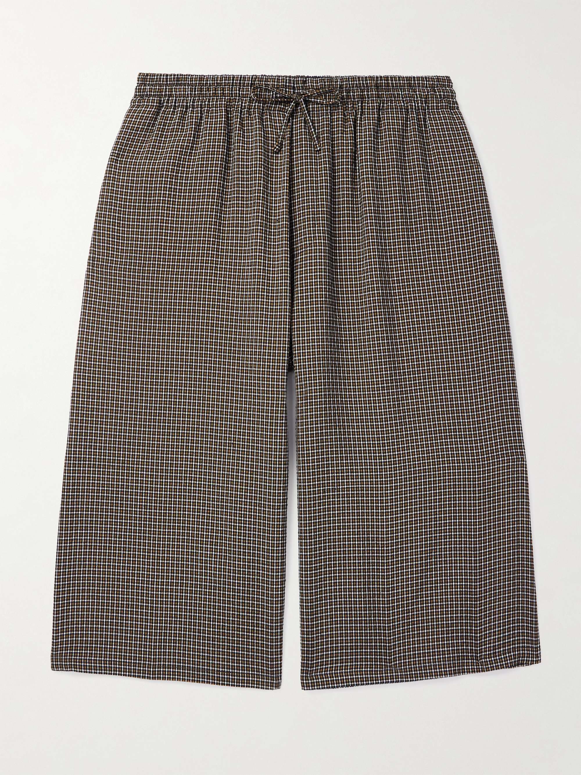 + Paula's Ibiza Wide-Leg Checked Gauze Drawstring Shorts hero visual
