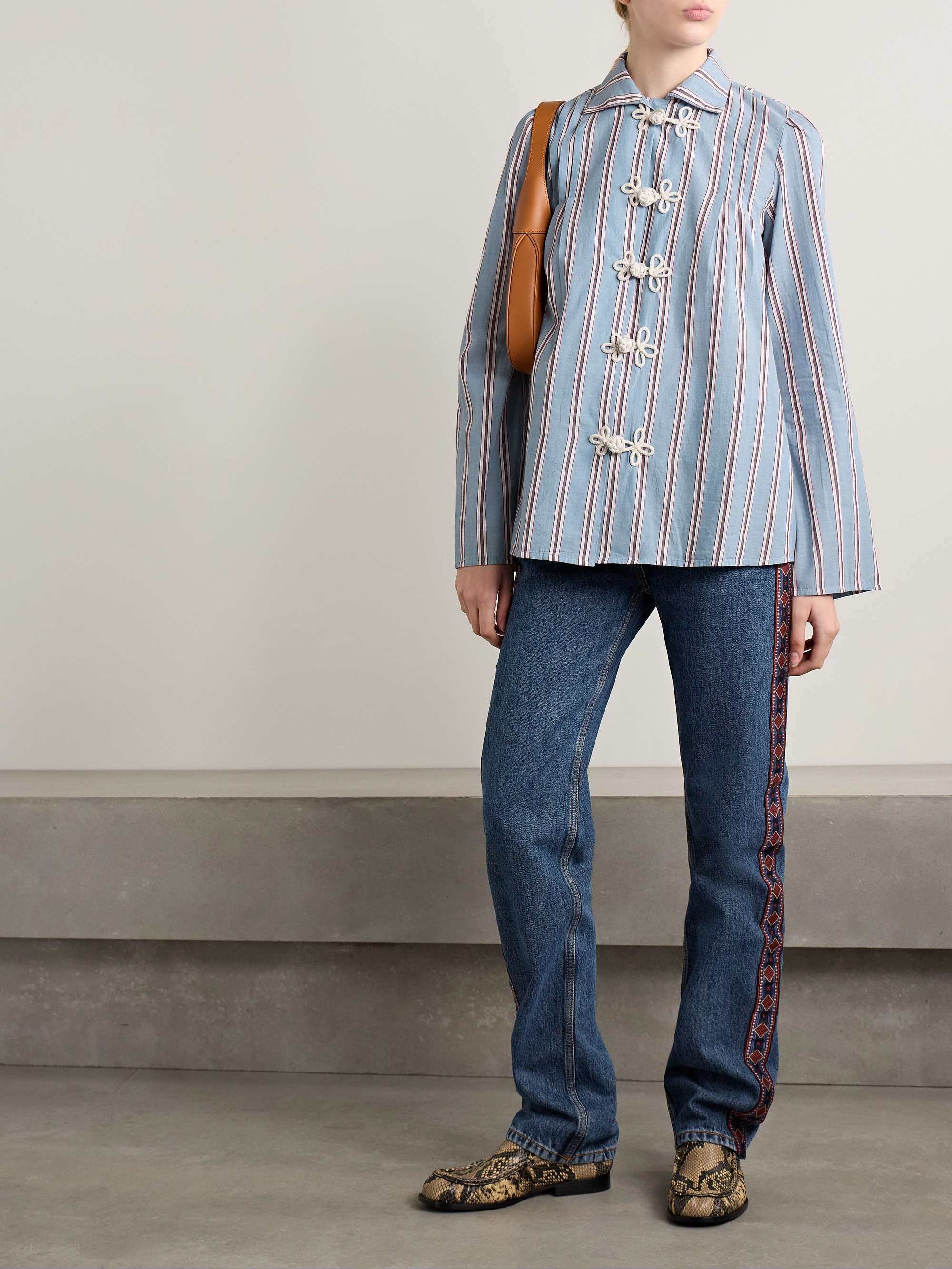 Jonas embroidered striped cotton-voile shirt view