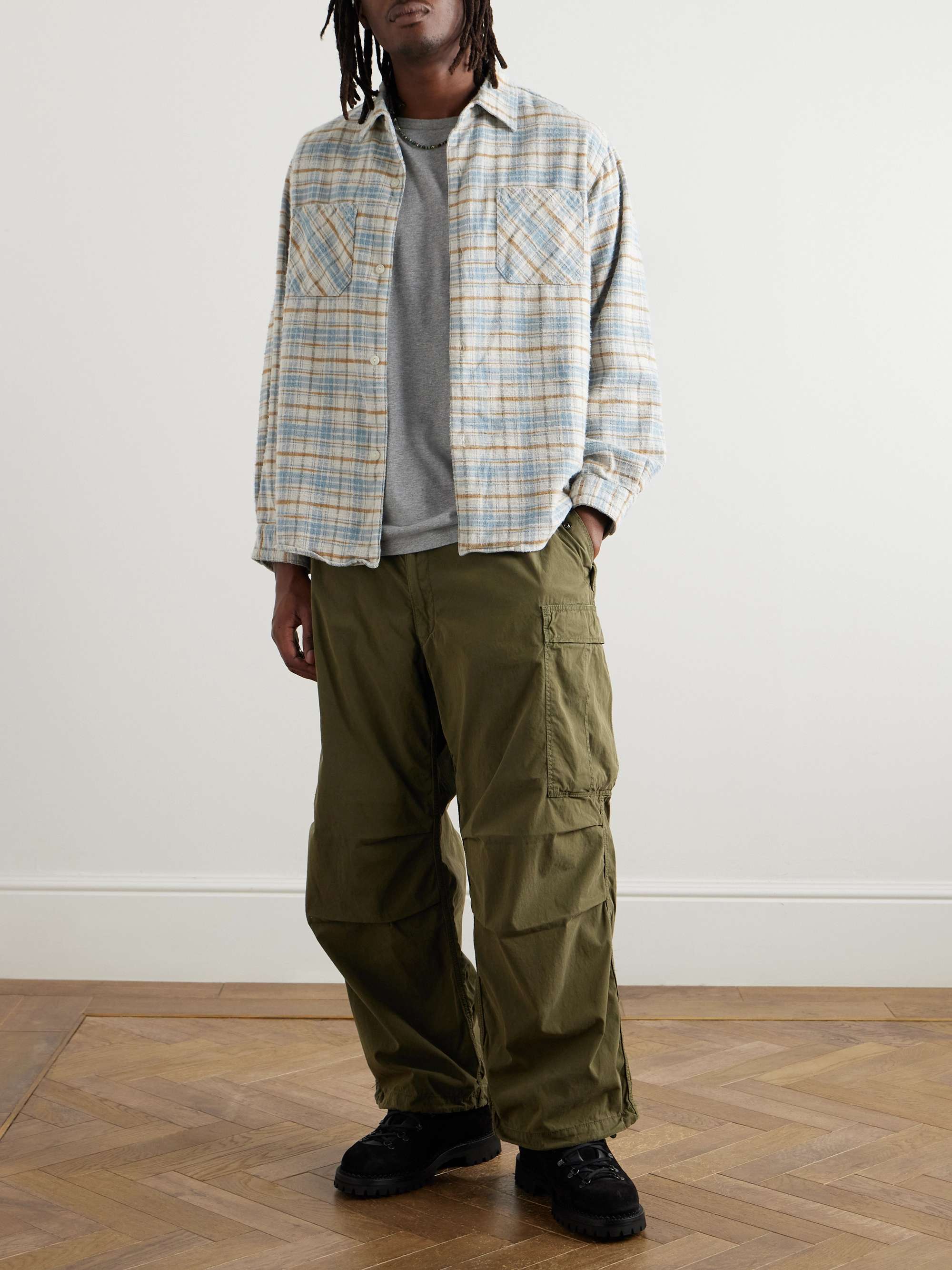 Wide-Leg Cotton-Blend Drawstring Cargo Trousers view