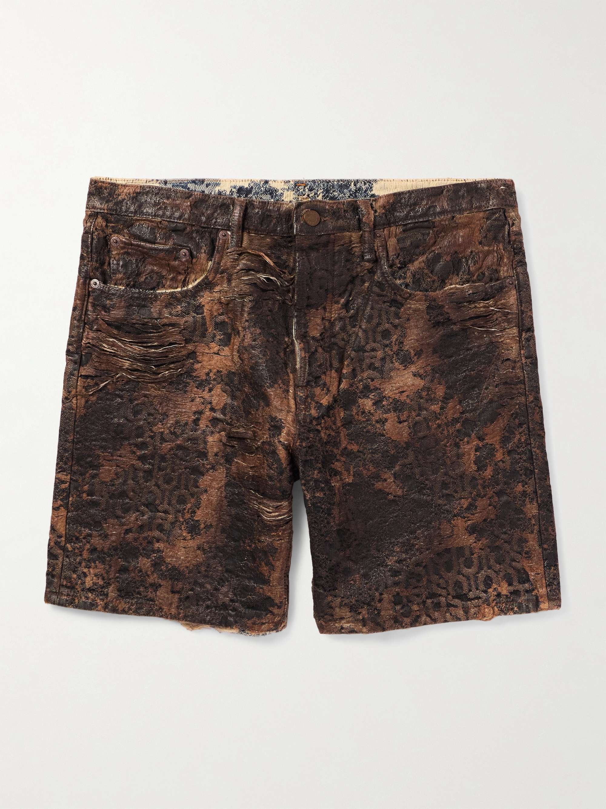 Roman Slim-Fit Straight-Leg Distressed Coated-Denim Shorts hero visual
