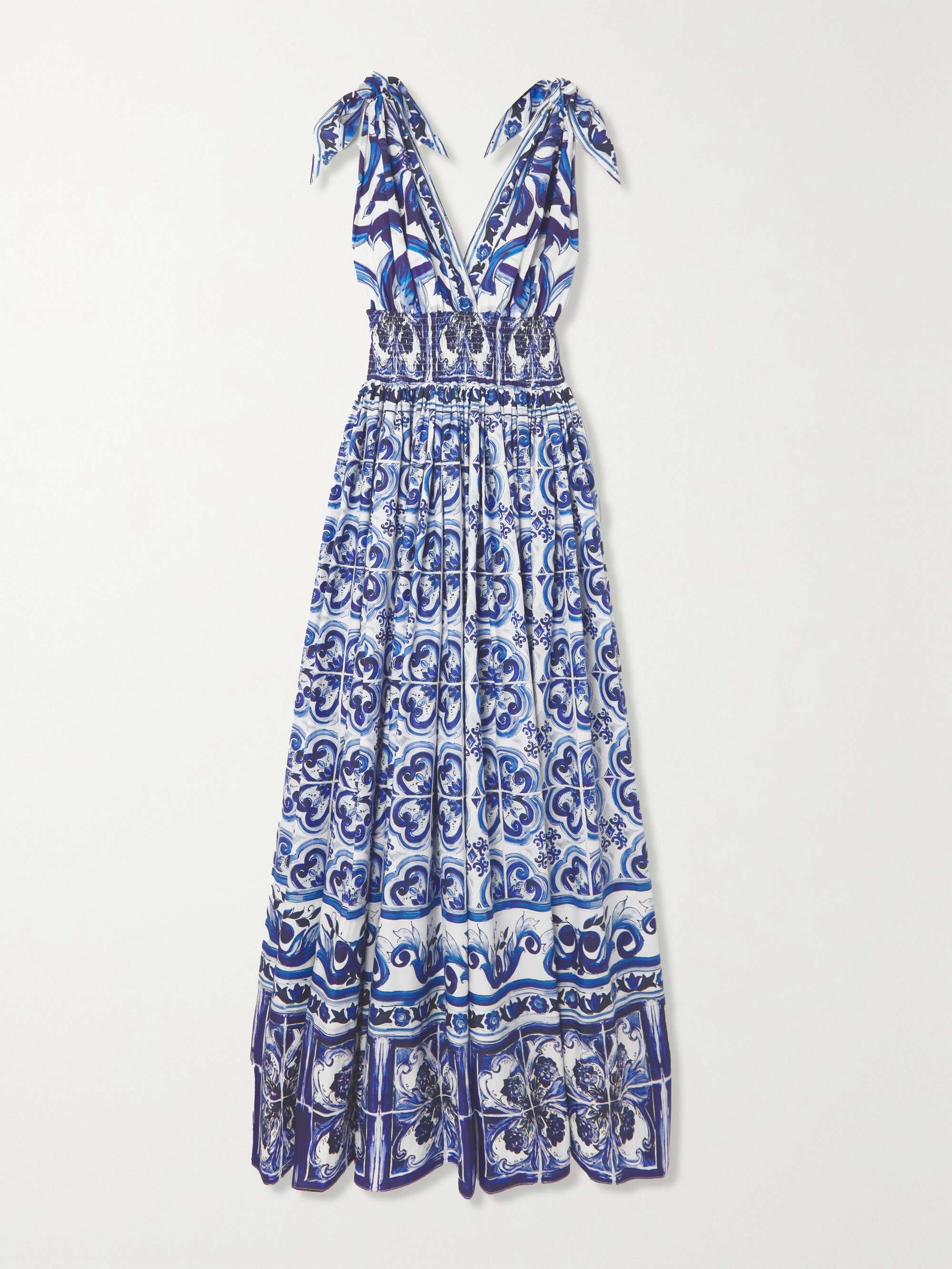Maiolica open-back shirred printed cotton-poplin maxi dress hero visual