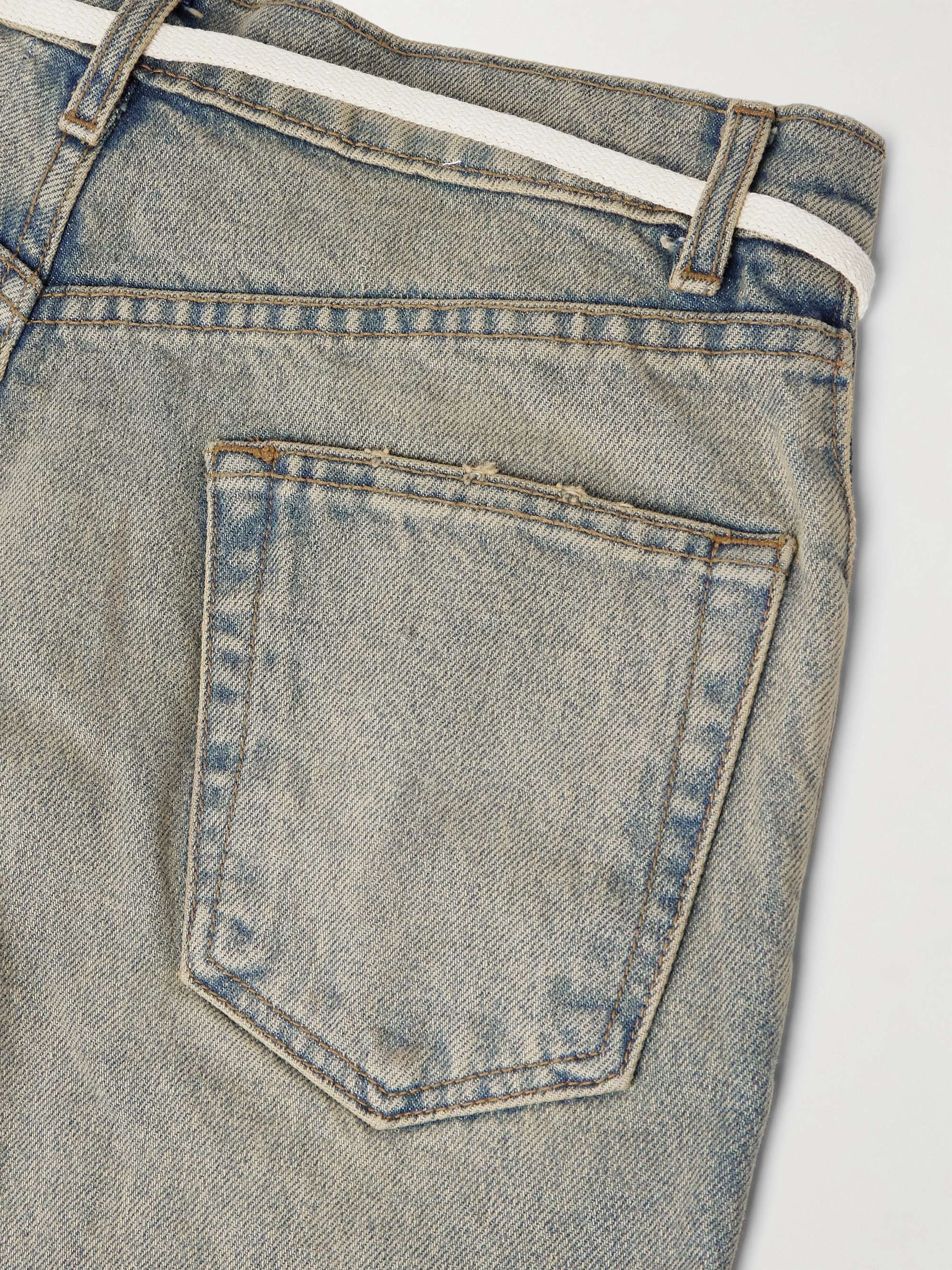 Fathers Way Slim-Fit Straight-Leg Belted Distressed Printed Jeans view