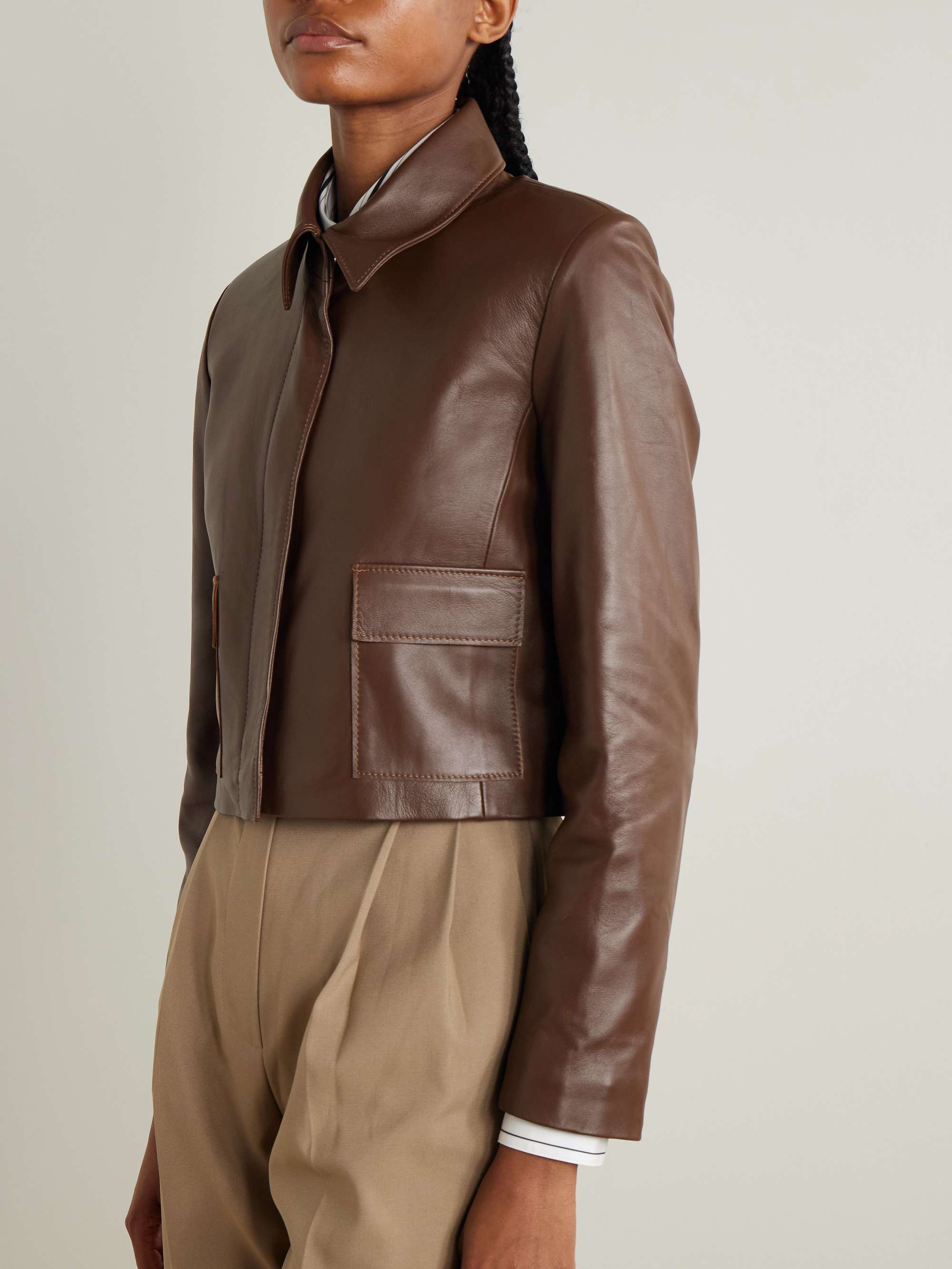 Bleeker cropped paneled leather jacket view