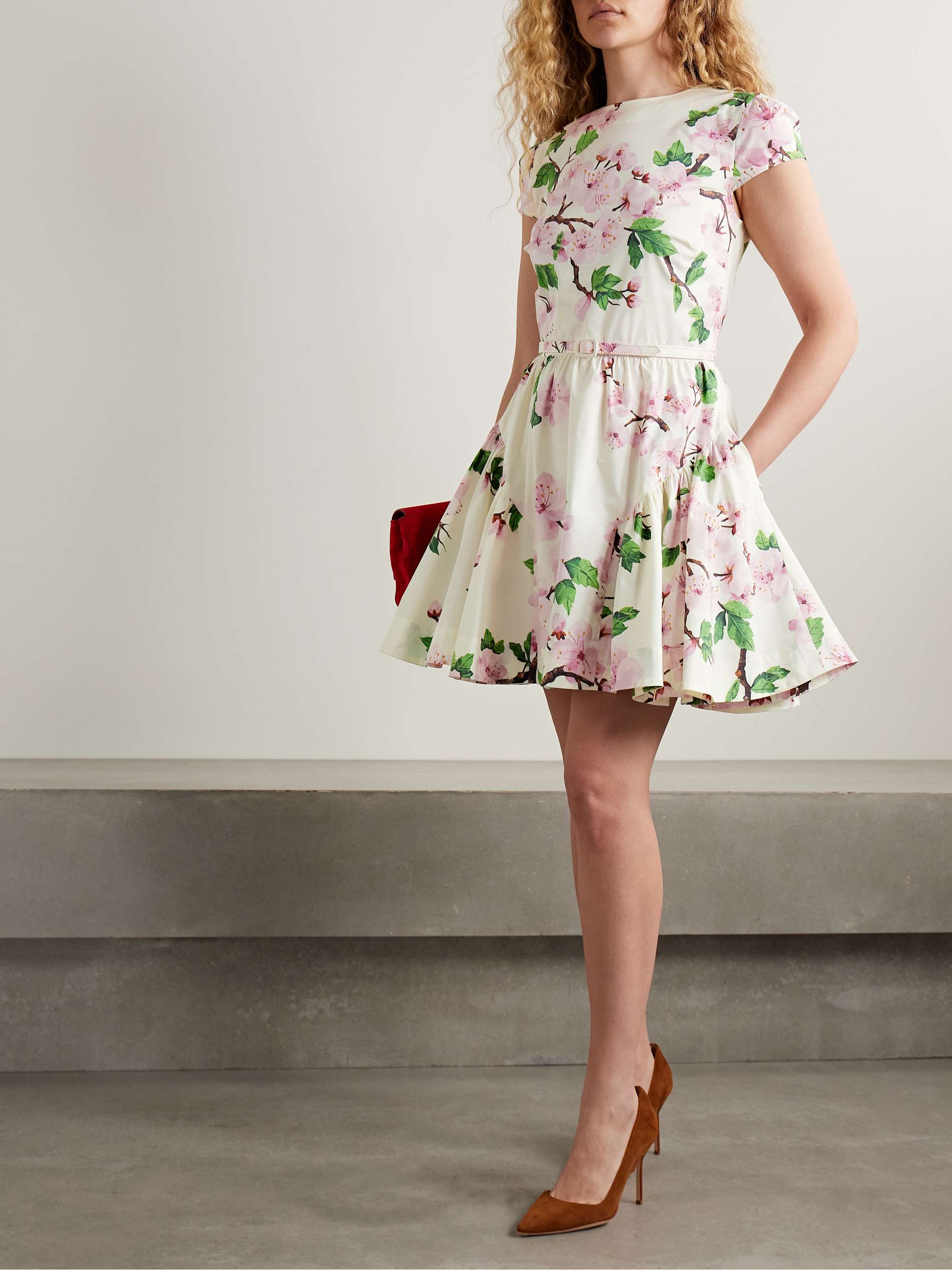 Belted tiered floral-print cotton-blend poplin mini dress view