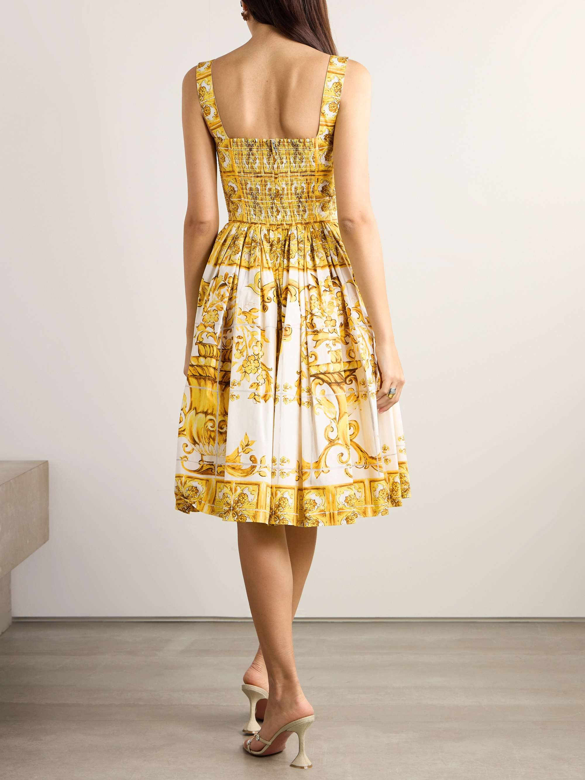 Maiolica pleated printed cotton-poplin midi dress view