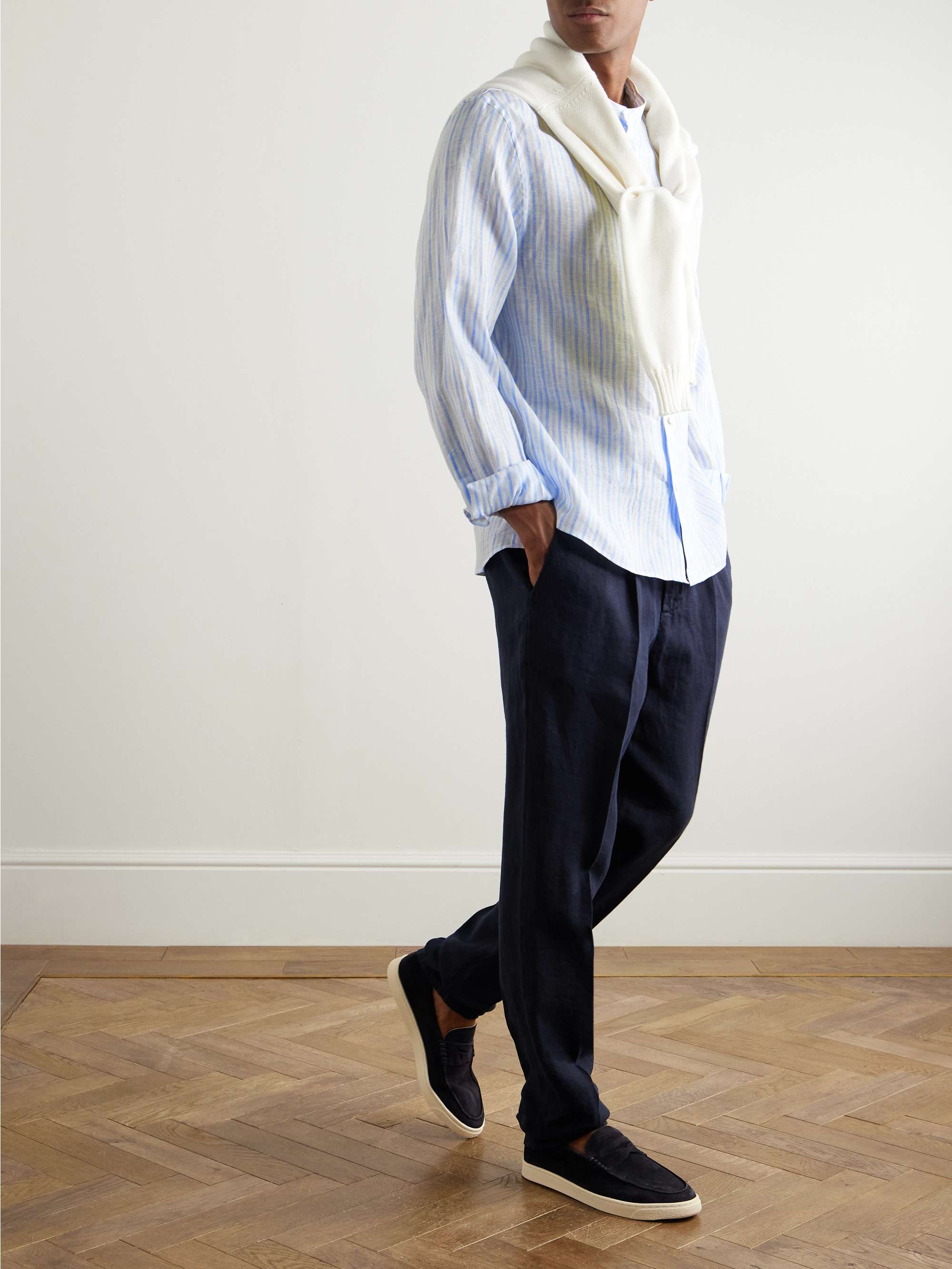 Tapered Pleated Linen-Twill Trousers view