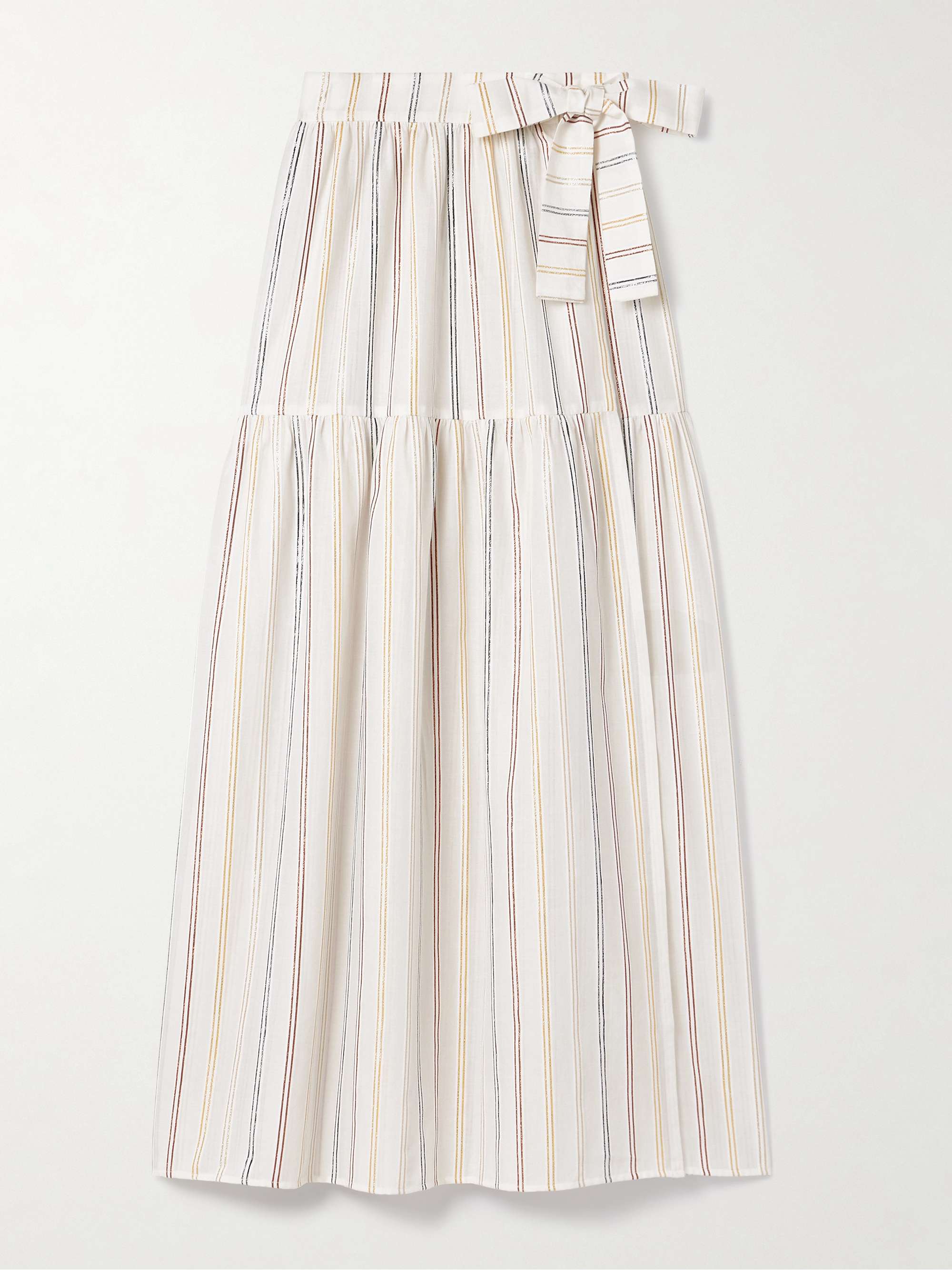 Irisée Brillante metallic striped cotton-blend voile maxi wrap skirt hero visual