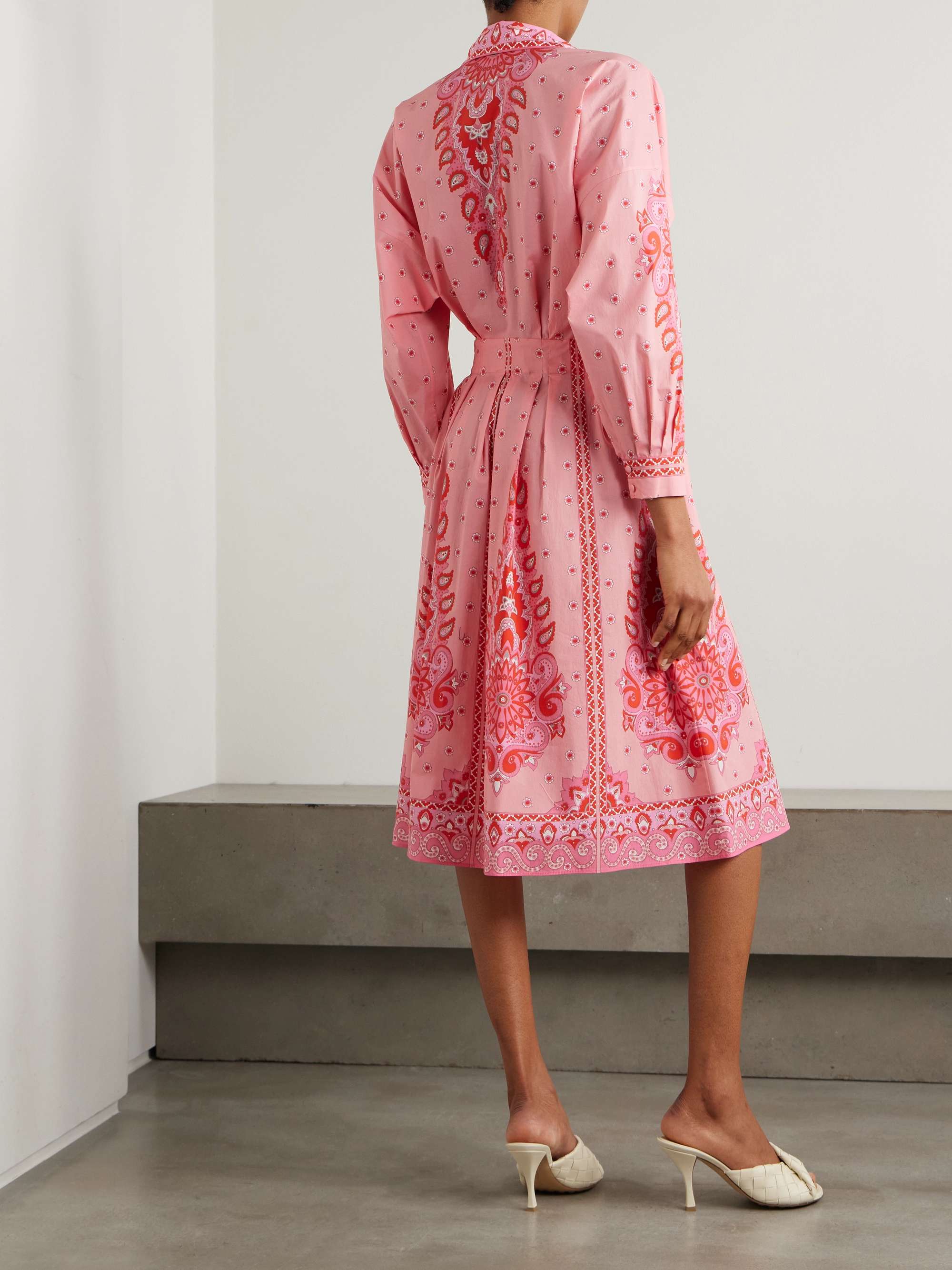 Pleated printed cotton-blend poplin midi shirt dress view