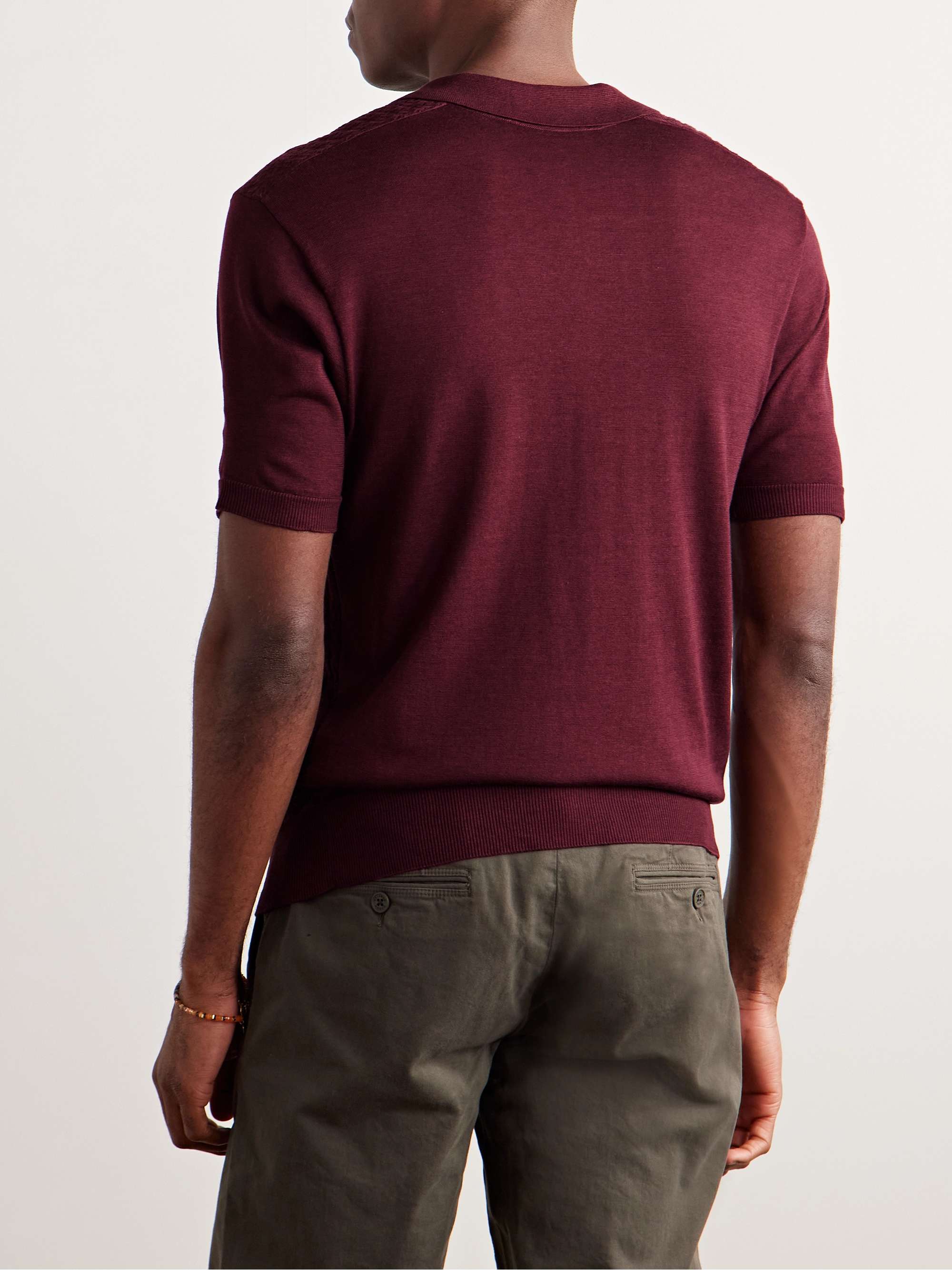 Horton Maybrook Slim-Fit Textured Silk and Cotton-Blend Polo Shirt view