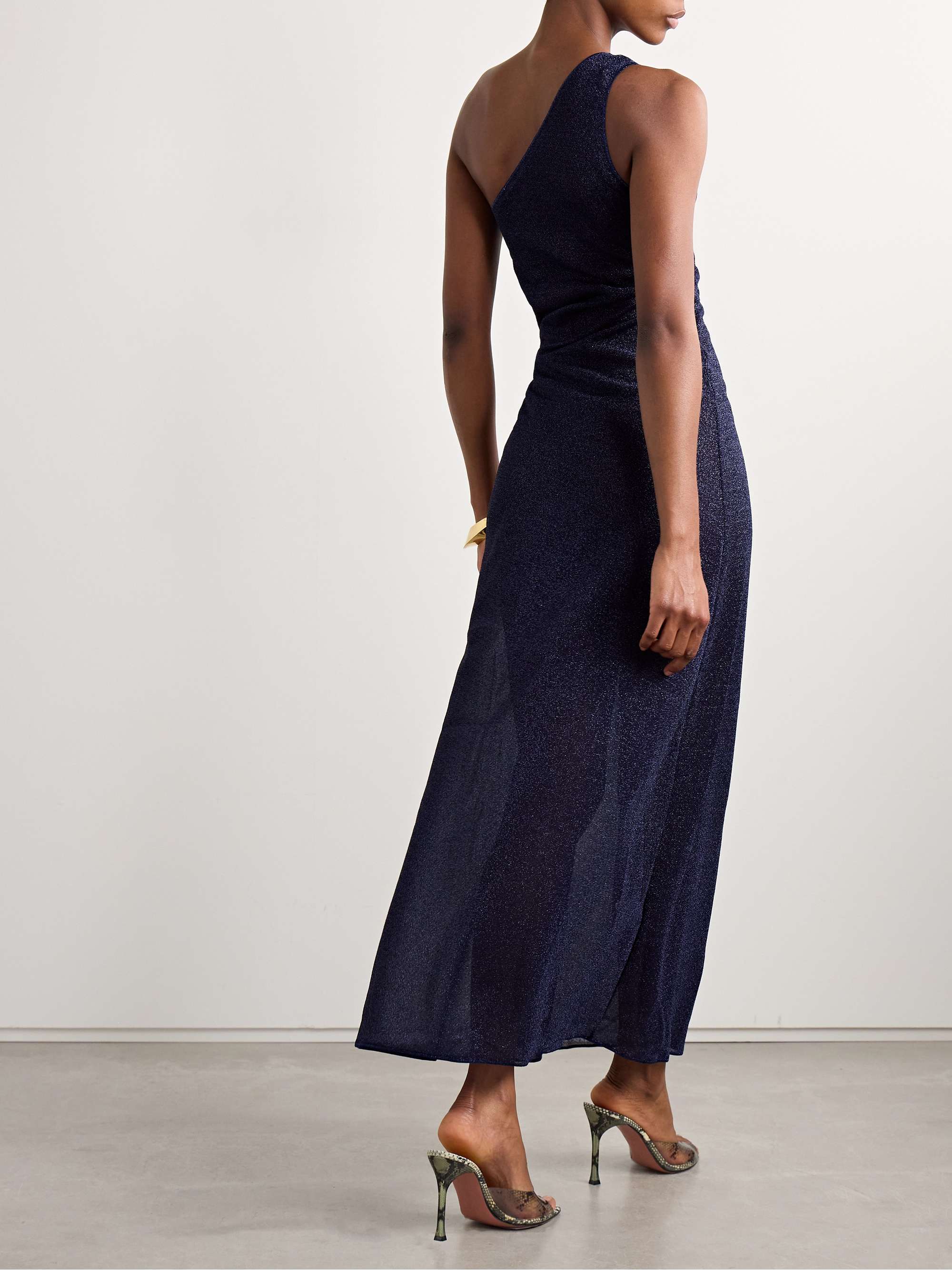 Lumière one-shoulder cutout metallic stretch-knit maxi dress view