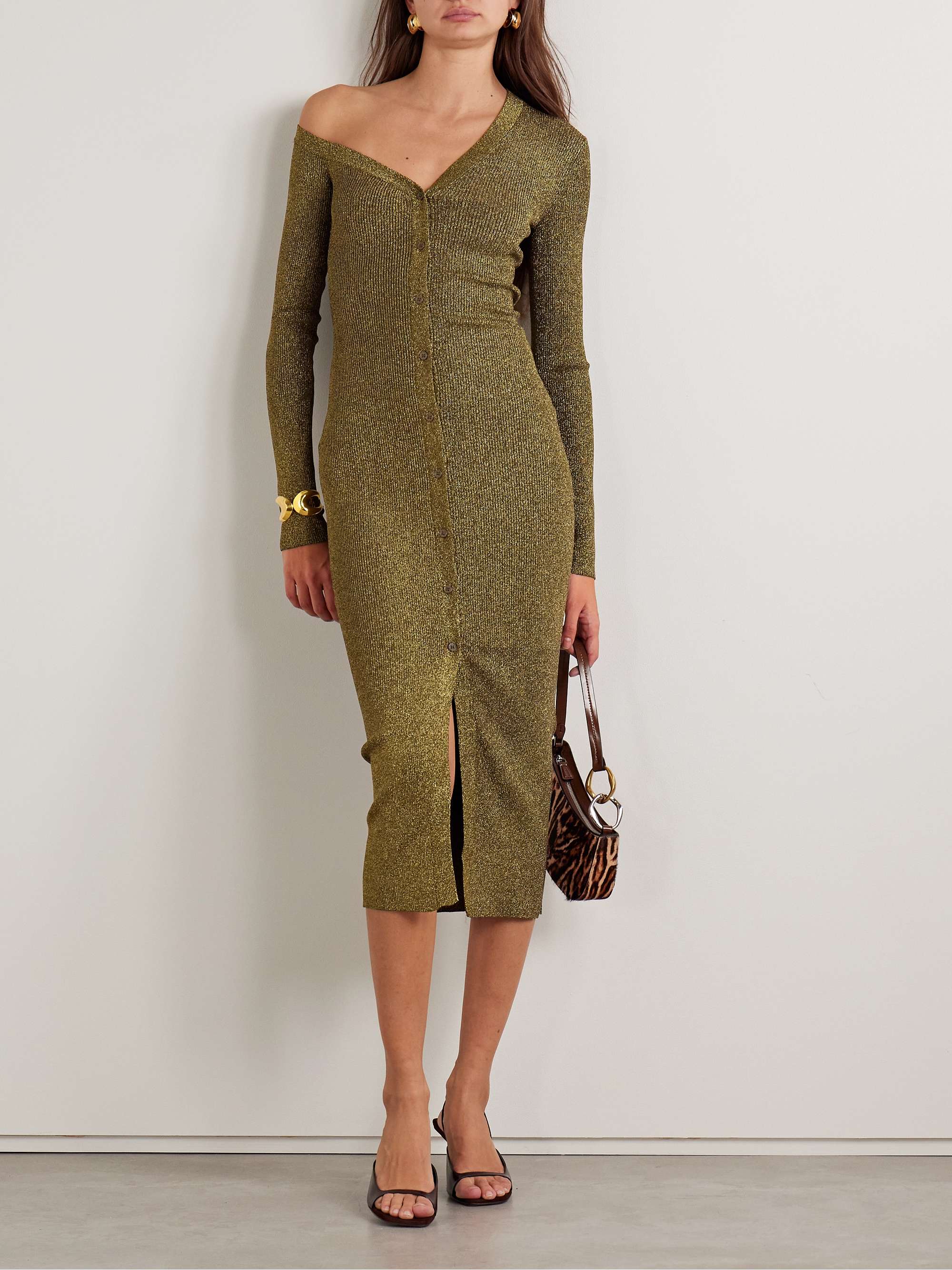 Craftsman off-the-shoulder metallic ribbed-knit midi dress view